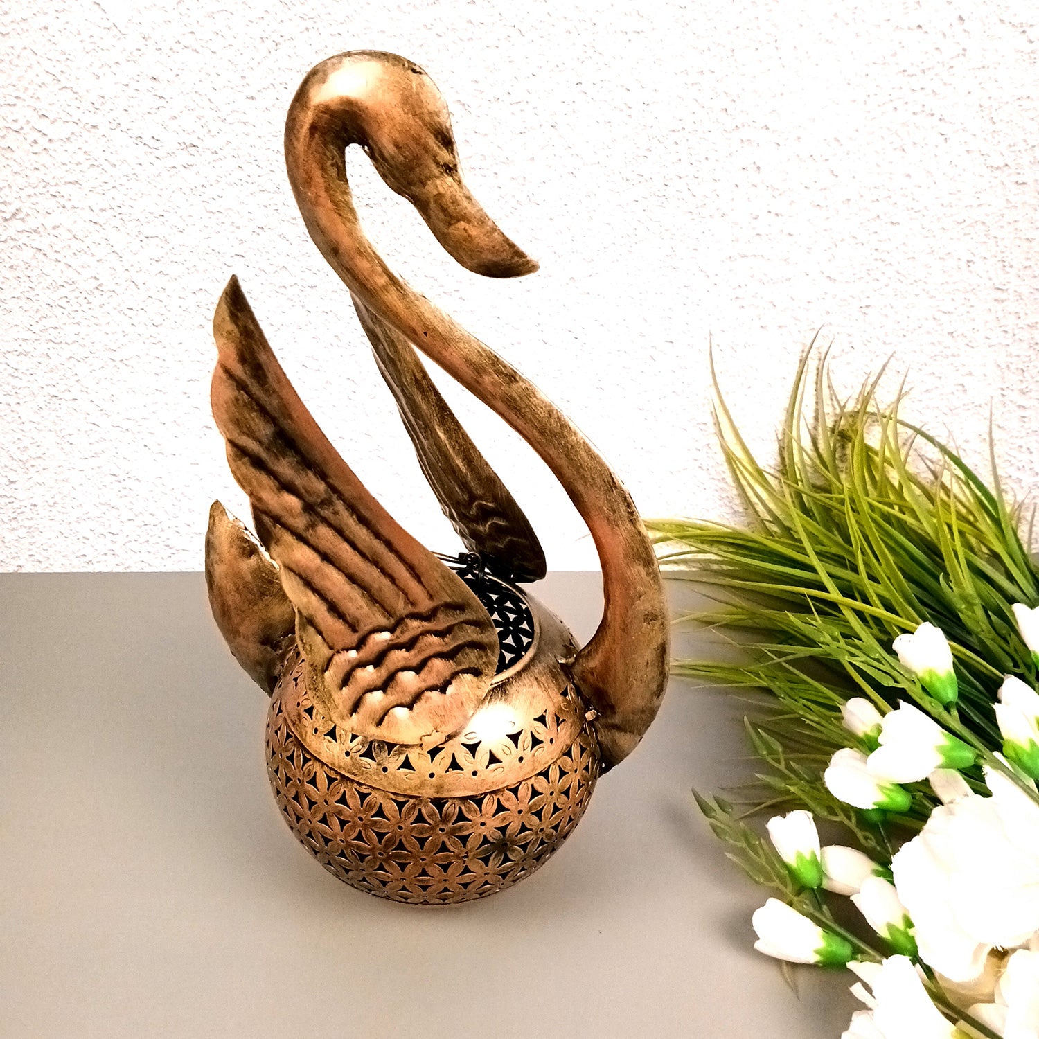 Swan Tea Light Stand Showpiece | Decorative Candle Tealight Holder - for Home, Table, Living Room Decor | for Festival Decoration & Gifts (Pack of 2) - Apkamart