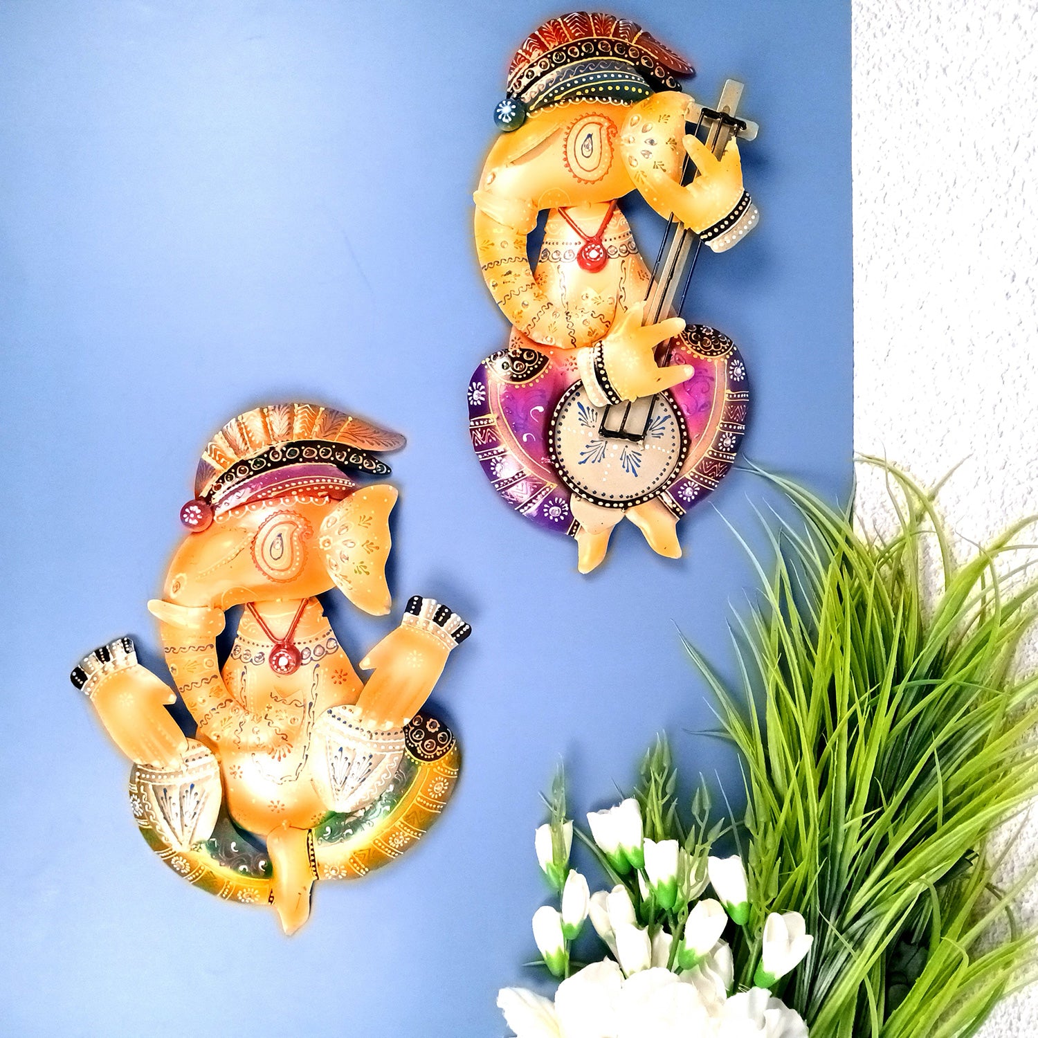 Ganesha Wall Hanging | Decorative Ganesh Wall Art Decor - For Home, Living Room, Bedroom, Hall, Entrance Decoration & Gift - 14 Inch (Pack of 2) - Apkamart #Style_Design 1