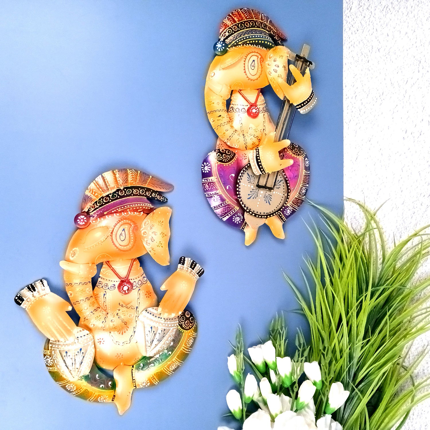 Ganesha Wall Hanging | Decorative Ganesh Wall Art Decor - For Home, Living Room, Bedroom, Hall, Entrance Decoration & Gift - 14 Inch (Pack of 2) - Apkamart #Style_Design 1