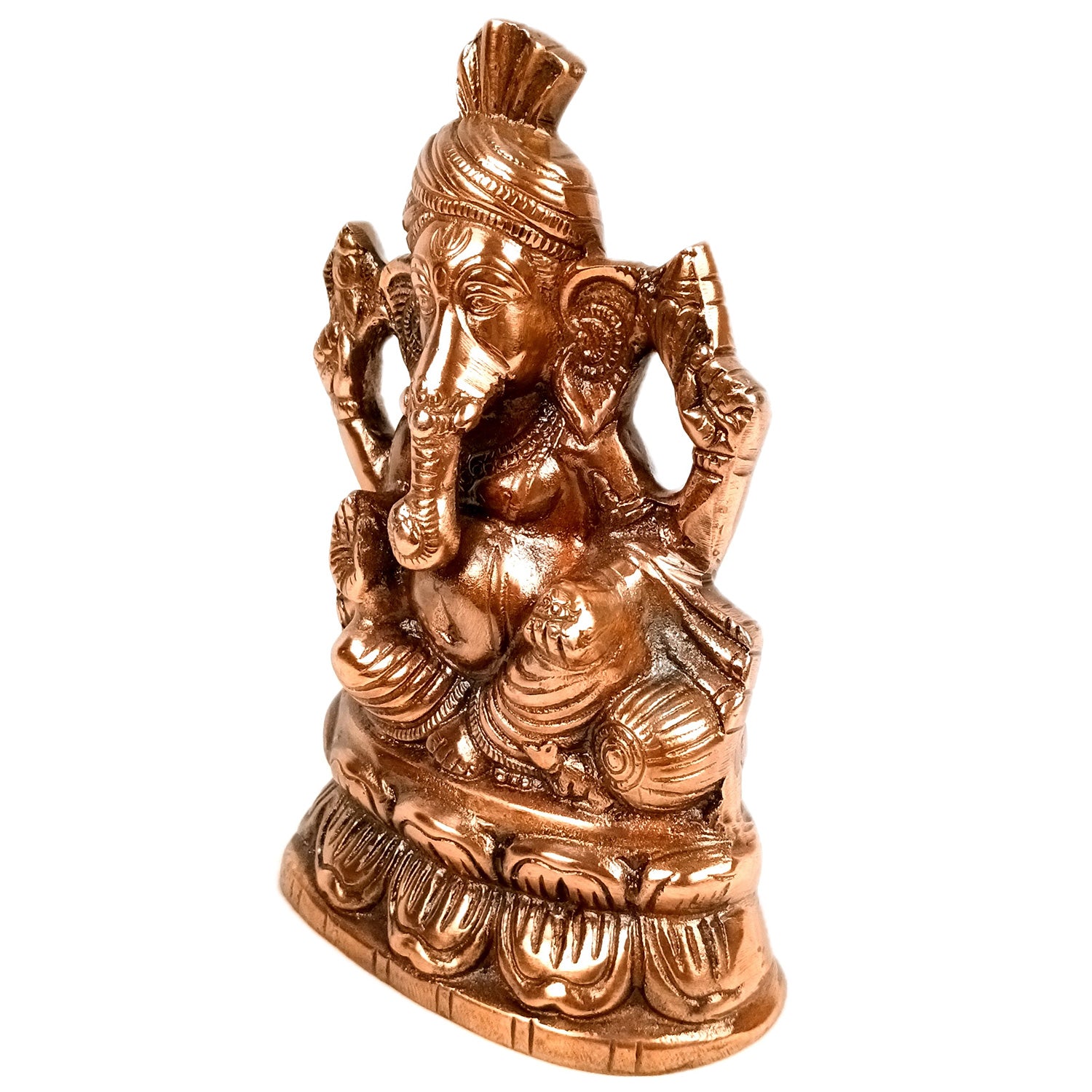 Handicraft Ganesh Statue for Temple/Home Decor/Office Decor -  (Metal - Alloy | Color - Copper Shade | Size - 9 Inch) - Apkamart