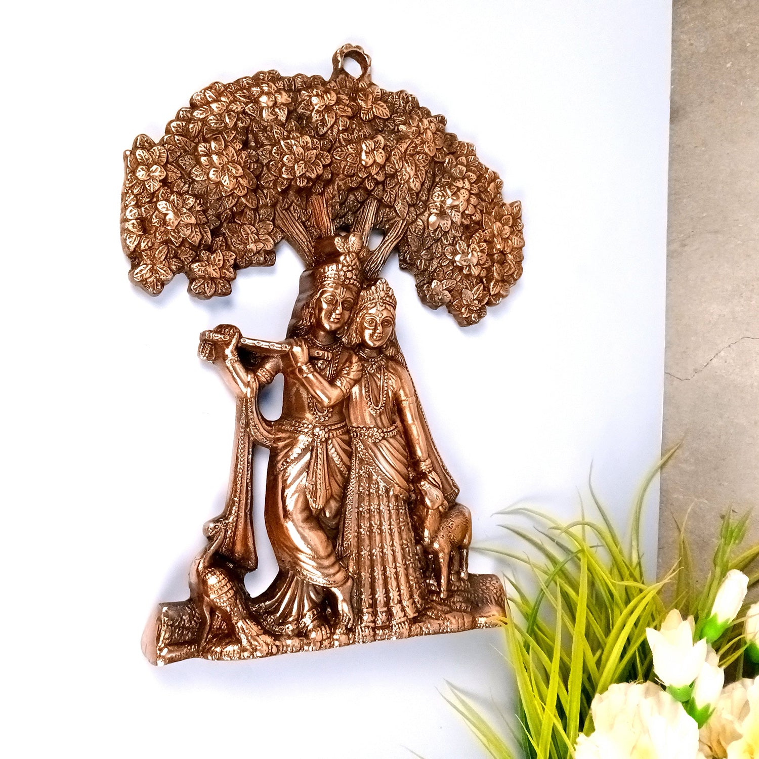 Radha Krishna Wall Hanging Idol | Shri Radha Krishna Art Statue Murti - for Gift, Home, Living Room, Puja Room Decoration - 14 Inch - Apkamart