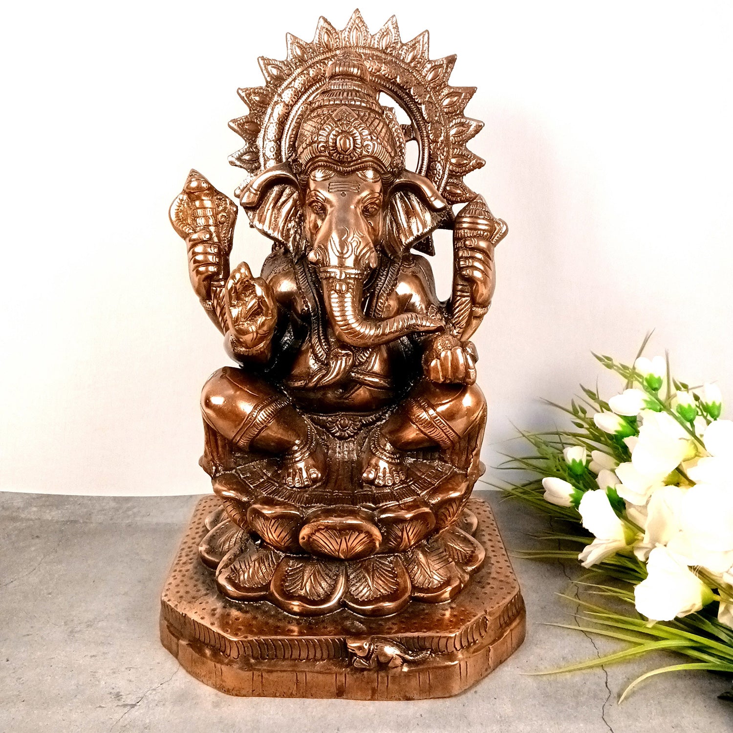 Ganesh Statue for Religious Showpiece for Decor and Gifts (Metal - Alloy | Color - Copper Shade | Size - 21 Inch) - Apkamart