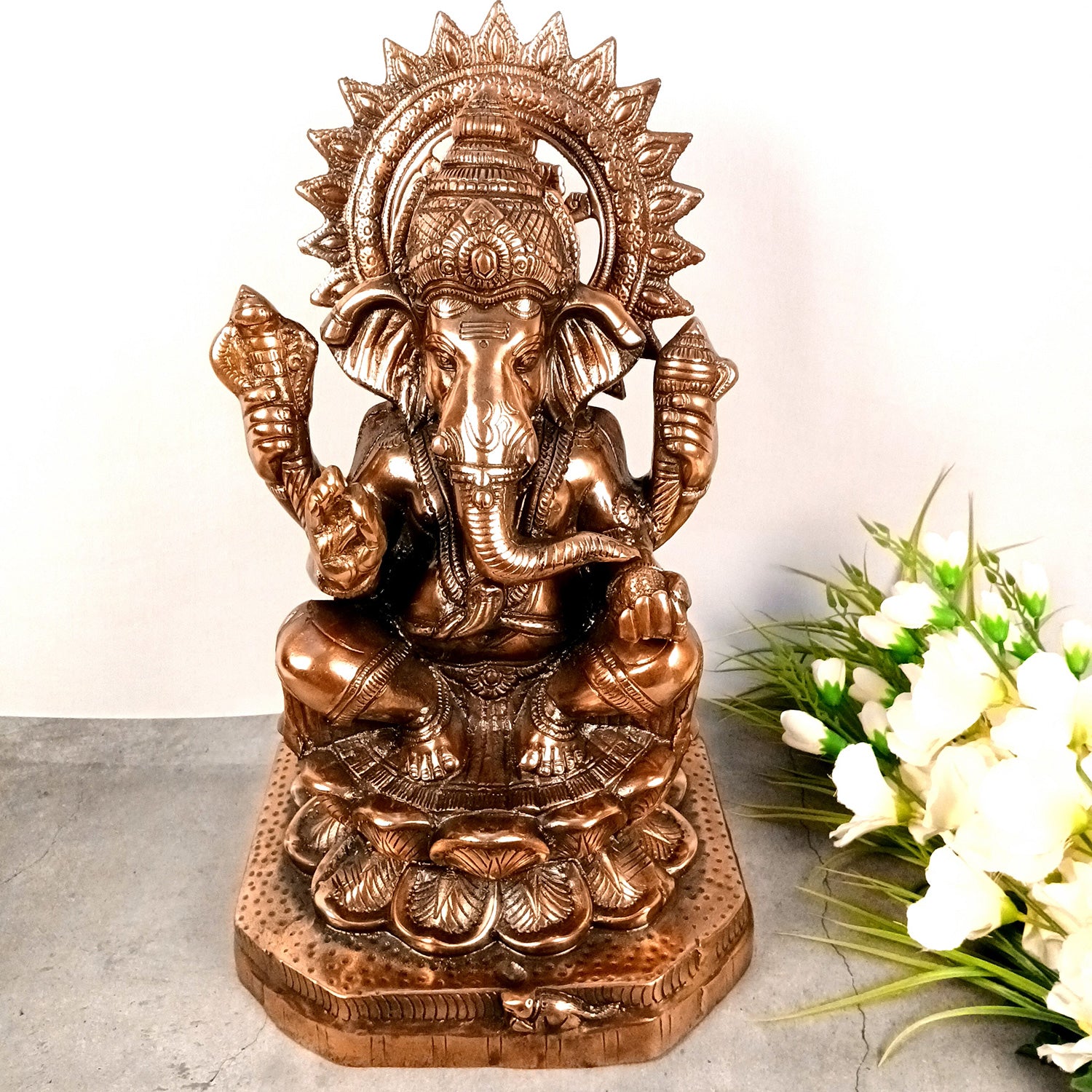 Ganesh Statue for Religious Showpiece for Decor and Gifts (Metal - Alloy | Color - Copper Shade | Size - 21 Inch) - Apkamart