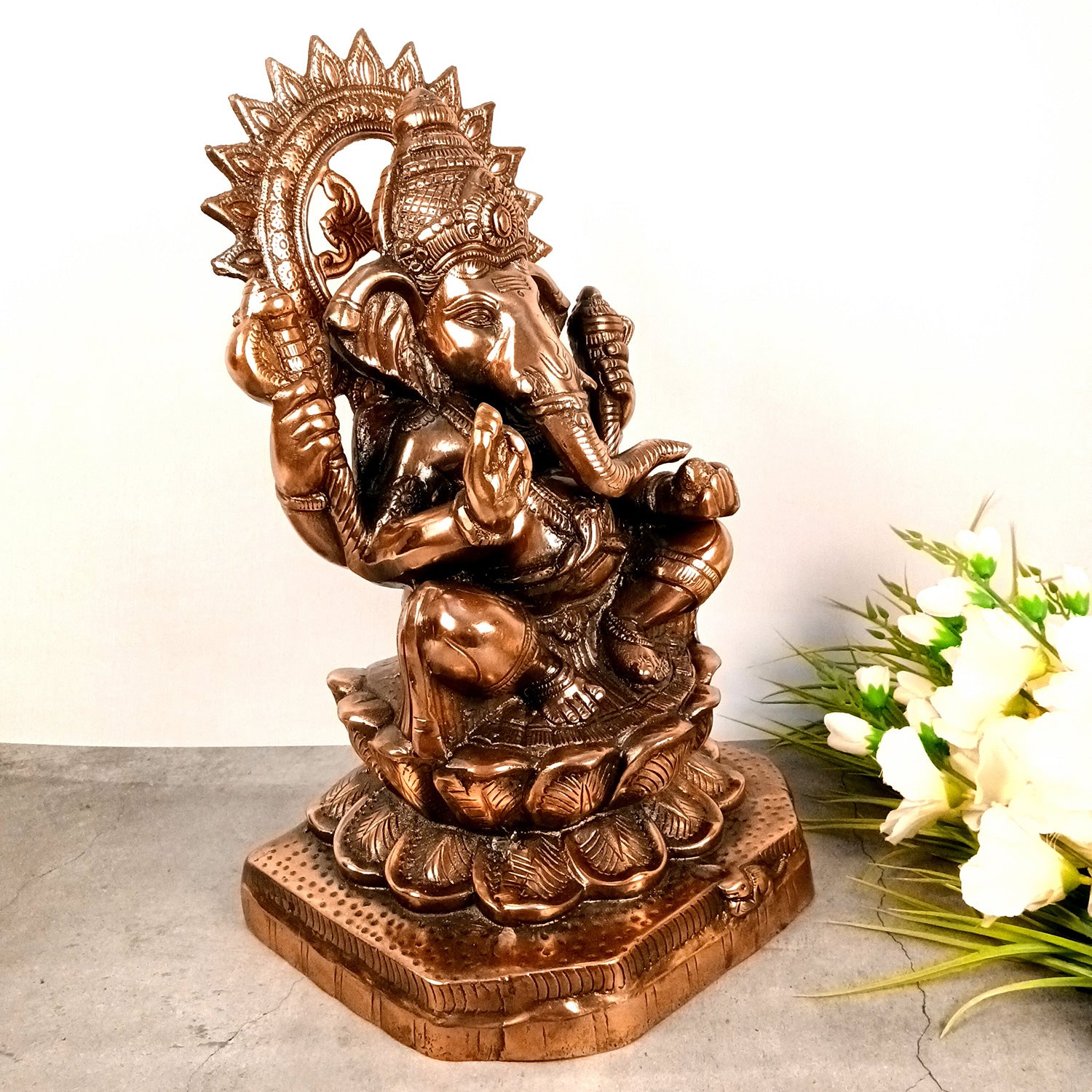 Ganesh Statue for Religious Showpiece for Decor and Gifts (Metal - Alloy | Color - Copper Shade | Size - 21 Inch) - Apkamart