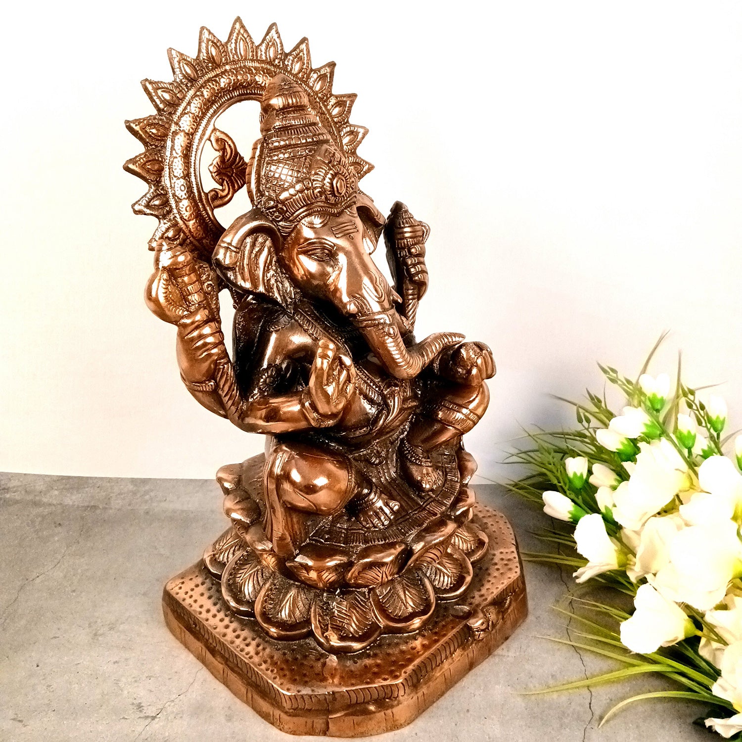 Ganesh Statue for Religious Showpiece for Decor and Gifts (Metal - Alloy | Color - Copper Shade | Size - 21 Inch) - Apkamart