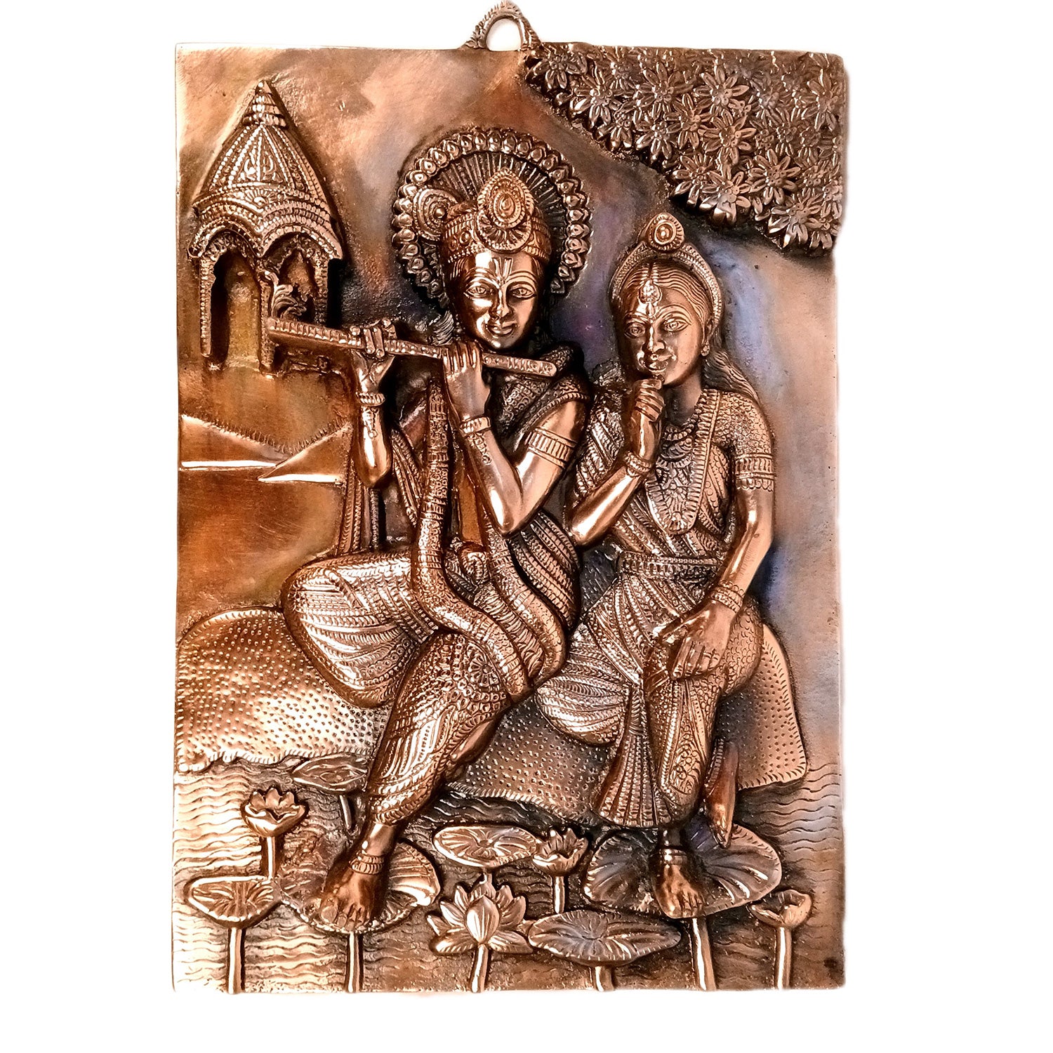 Radha Krishna Wall Hanging Idol | Krishna Playing Flute / Bansuri Wall Statue Murti | Wedding Gift for Couples - for Home, Living Room, Office, Puja , Entrance Decoration & Gift - 21 Inch - Apkamart