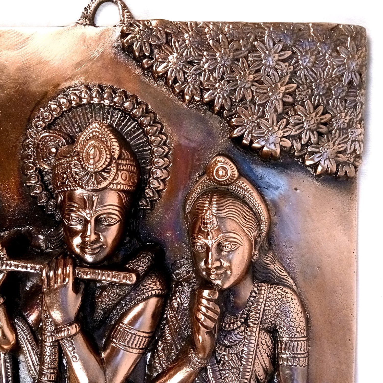 Radha Krishna Wall Hanging Idol | Krishna Playing Flute / Bansuri Wall Statue Murti | Wedding Gift for Couples - for Home, Living Room, Office, Puja , Entrance Decoration & Gift - 21 Inch - Apkamart