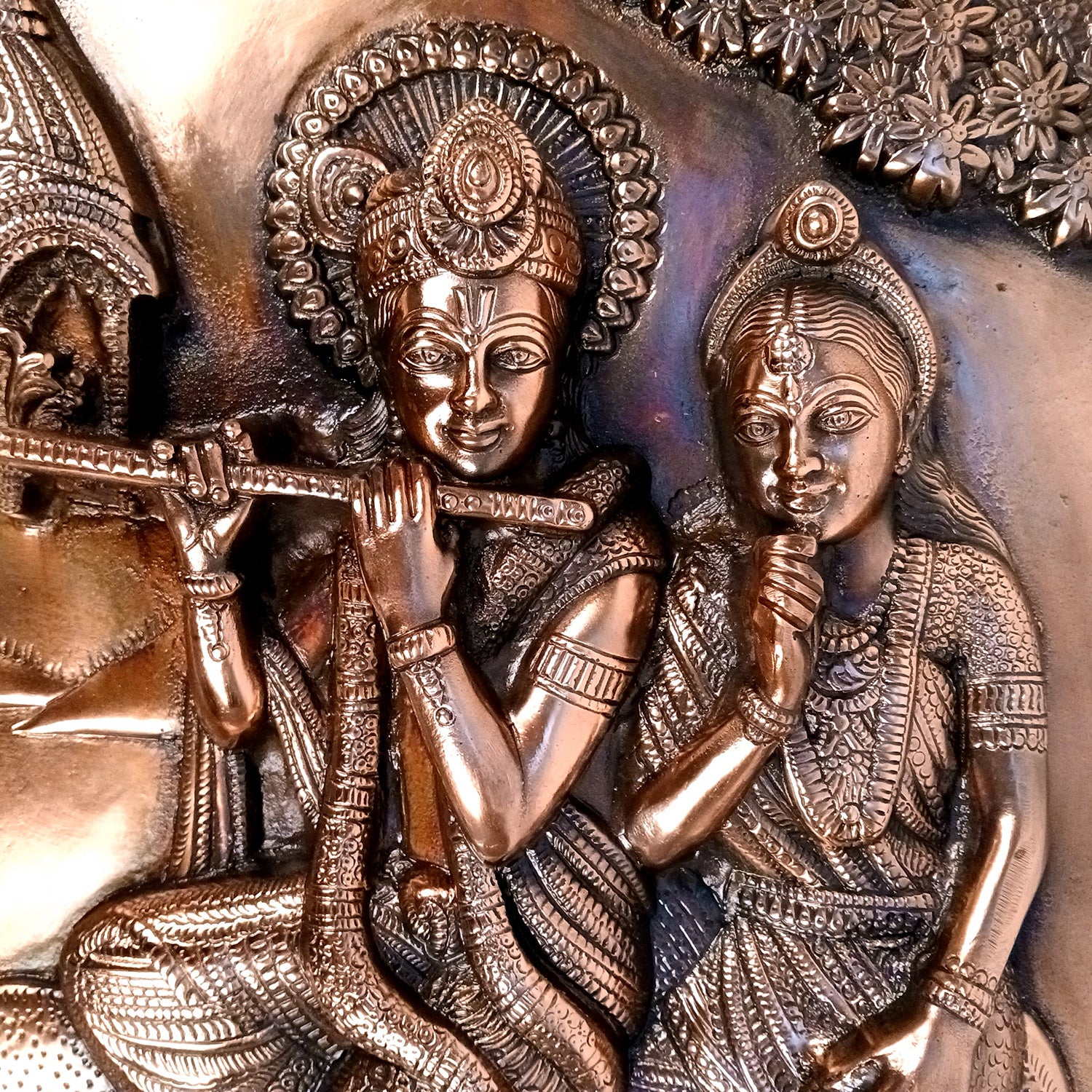 Radha Krishna Wall Hanging Idol | Krishna Playing Flute / Bansuri Wall Statue Murti | Wedding Gift for Couples - for Home, Living Room, Office, Puja , Entrance Decoration & Gift - 21 Inch - Apkamart