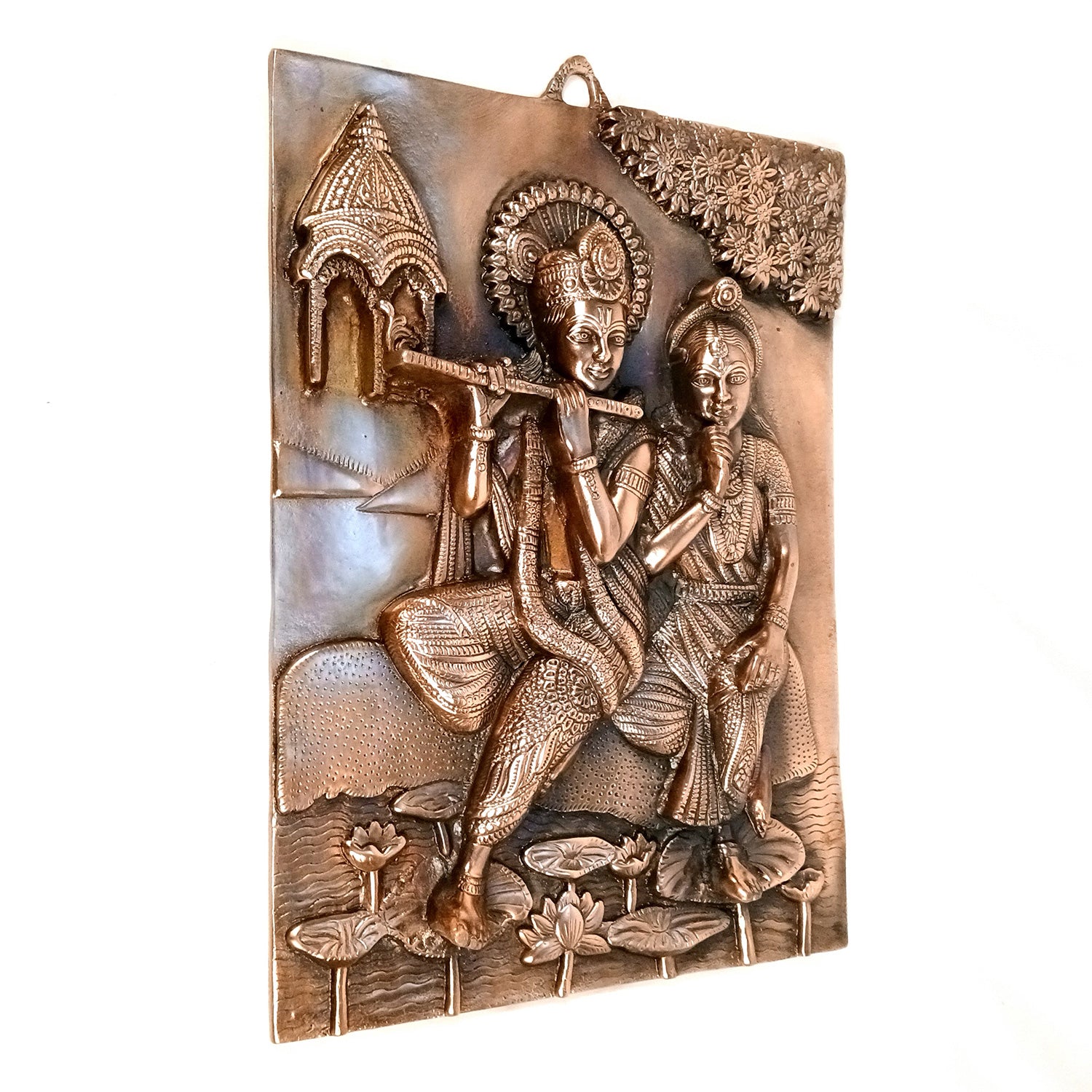 Radha Krishna Wall Hanging Idol | Krishna Playing Flute / Bansuri Wall Statue Murti | Wedding Gift for Couples - for Home, Living Room, Office, Puja , Entrance Decoration & Gift - 21 Inch - Apkamart