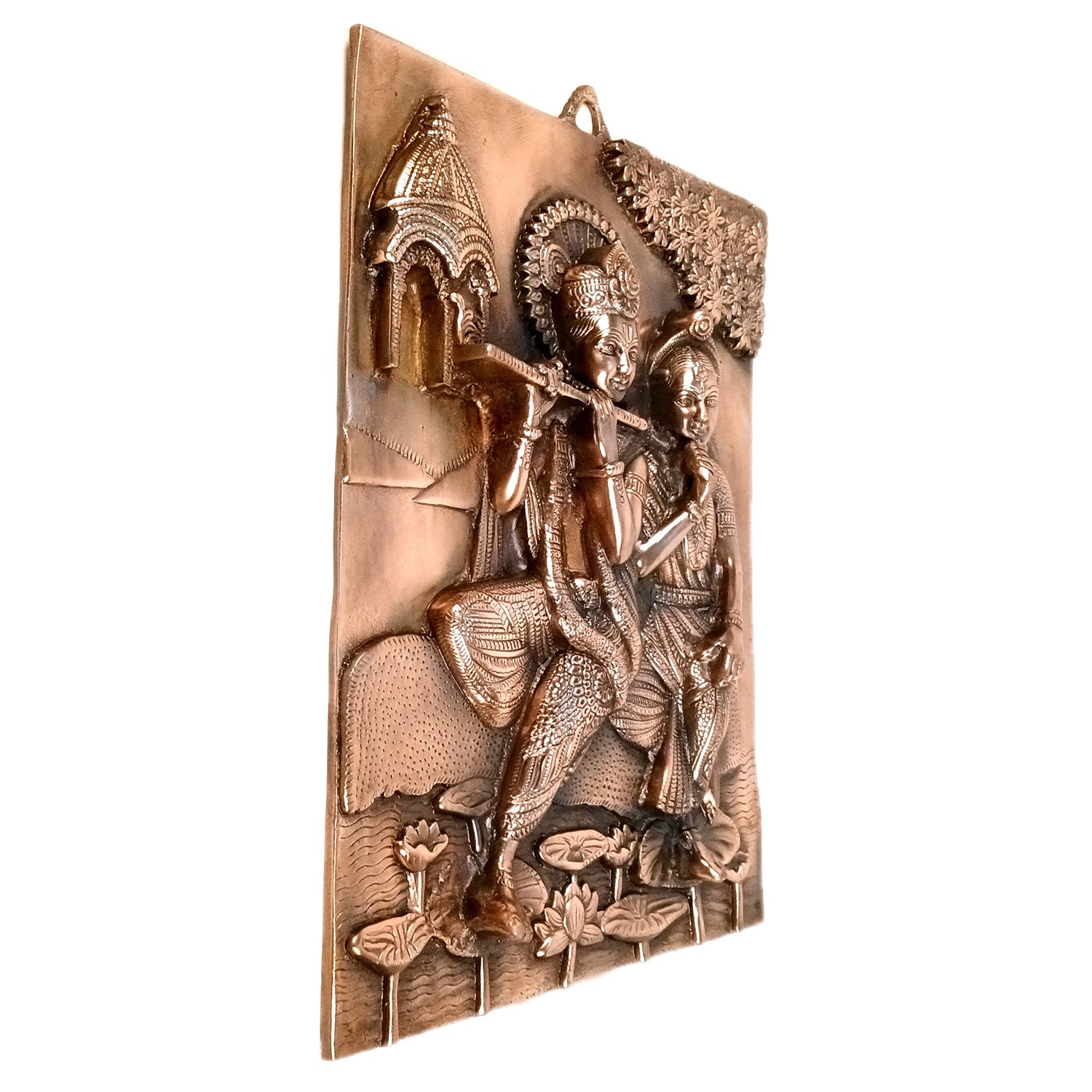 Radha Krishna Wall Hanging Idol | Krishna Playing Flute / Bansuri Wall Statue Murti | Wedding Gift for Couples - for Home, Living Room, Office, Puja , Entrance Decoration & Gift - 21 Inch - Apkamart