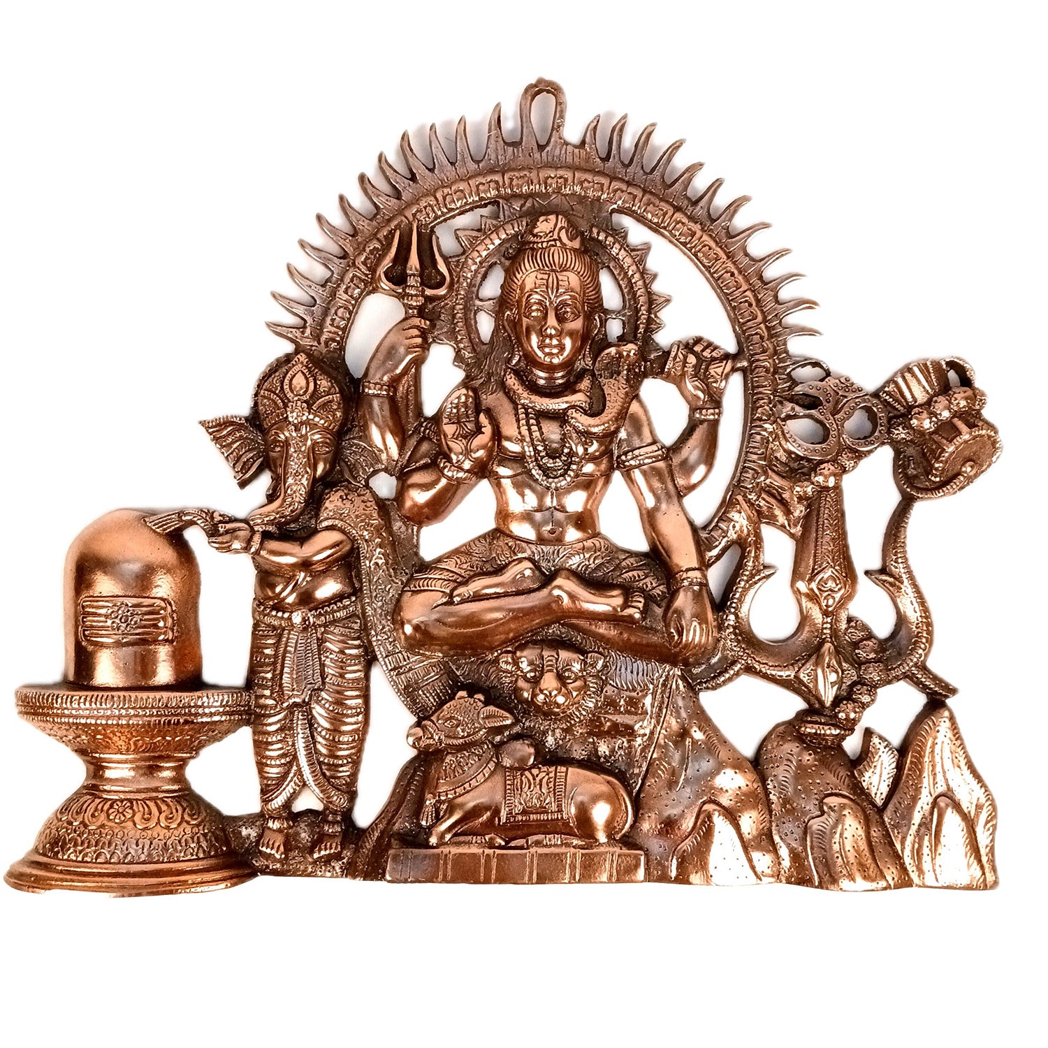 Shiv & Ganesh Wall Hanging - Shiva With Ganesha, Shiv Ling, Nandi & Trishul Wall Hanging - for Home, Puja Room Decor, Living Room & Gift - 20 Inch (Metal - Alloy, Color - Copper Shade) - Apkamart