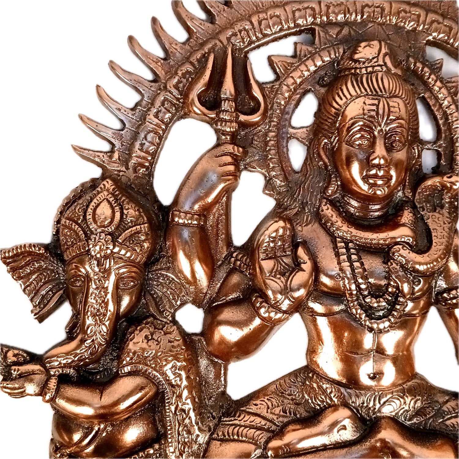 Shiv & Ganesh Wall Hanging - Shiva With Ganesha, Shiv Ling, Nandi & Trishul Wall Hanging - for Home, Puja Room Decor, Living Room & Gift - 20 Inch (Metal - Alloy, Color - Copper Shade) - Apkamart