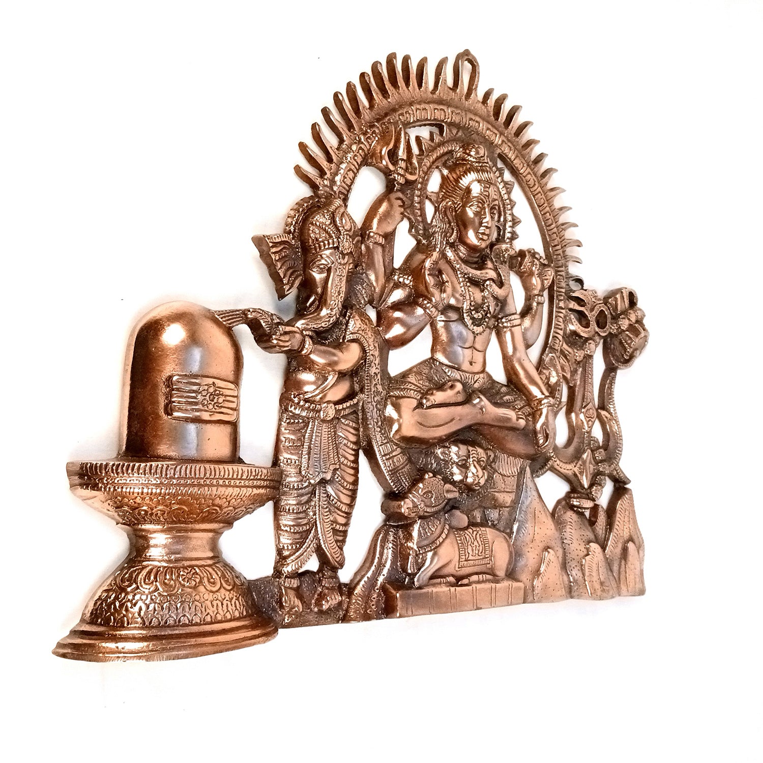 Shiv & Ganesh Wall Hanging - Shiva With Ganesha, Shiv Ling, Nandi & Trishul Wall Hanging - for Home, Puja Room Decor, Living Room & Gift - 20 Inch (Metal - Alloy, Color - Copper Shade) - Apkamart