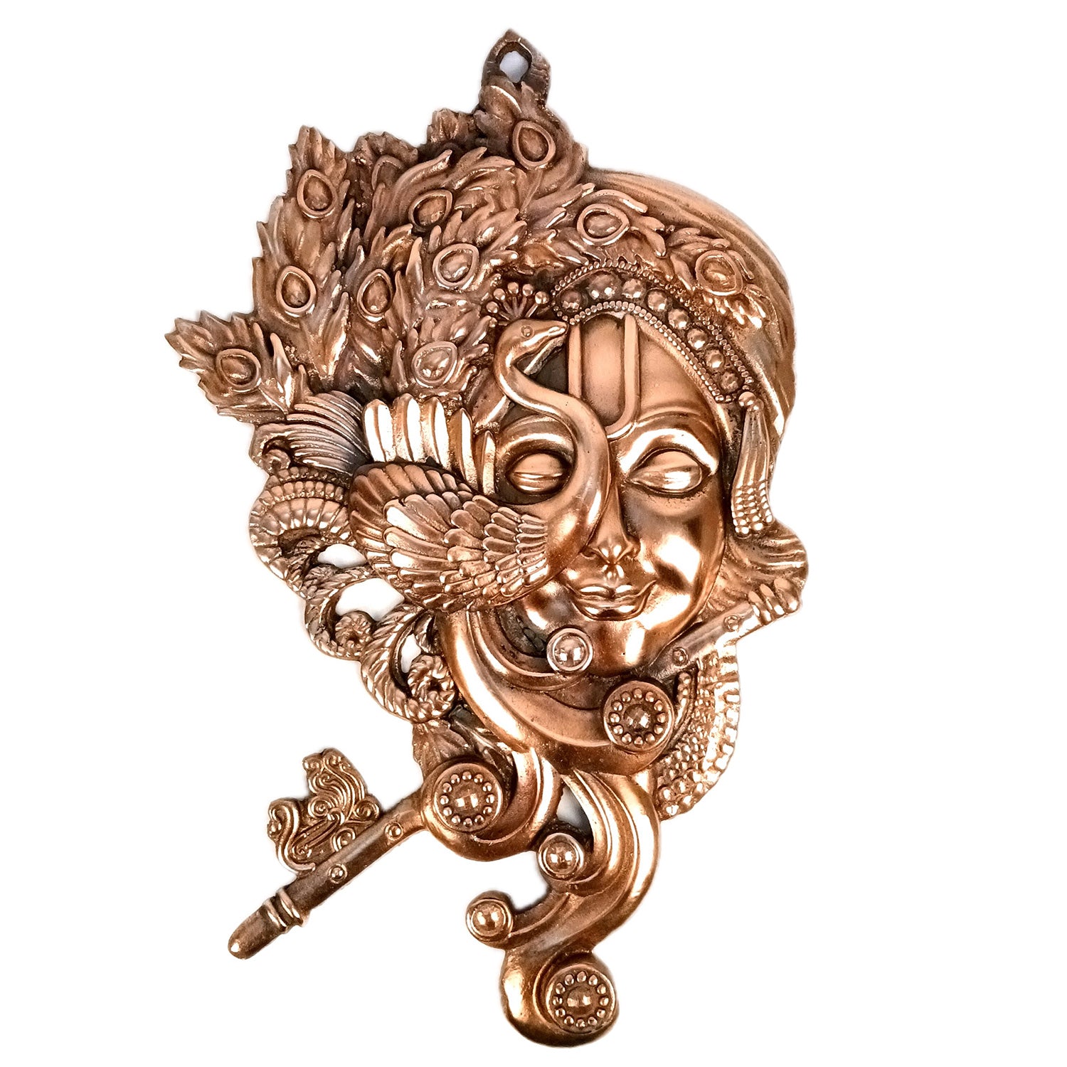 Krishna Wall Hanging Idol | Krishna With Peacock & Flute / Bansuri Wall Decor - for Home, Living Room, Office, Puja, Entrance Decoration & Gift - 20 Inch - Apkamart