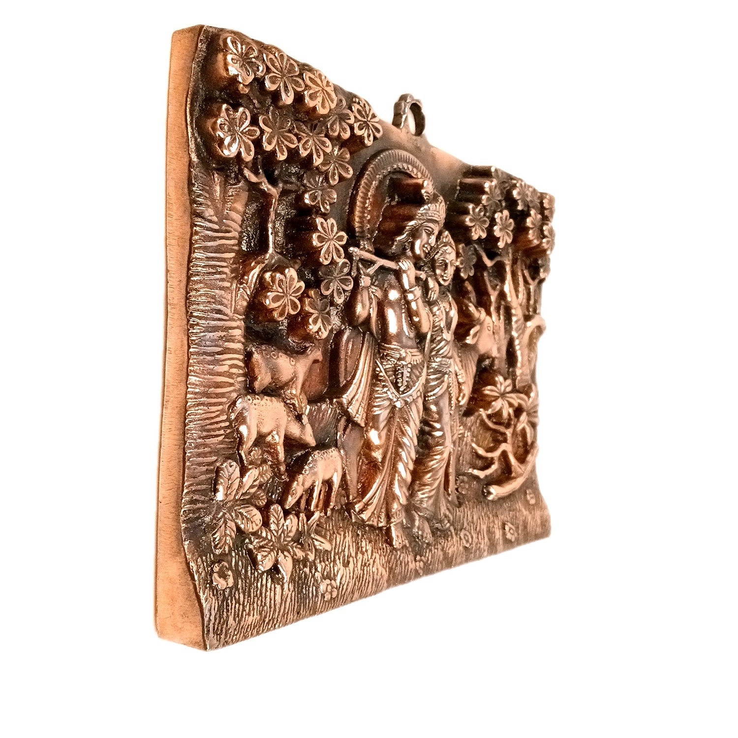 Radha Krishna Wall Hanging Idol | Krishna Playing Flute / Bansuri With Cow Wall Decor - for Home, Living Room, Office, Puja, Entrance Decoration & Gift - 11 Inch - Apkamart