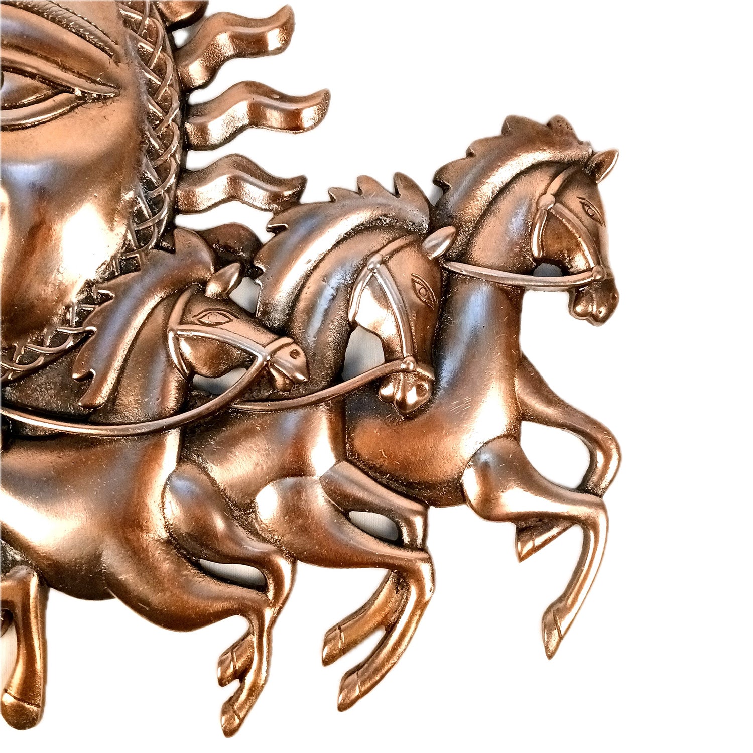 Seven / 7 Running Horse With Sun Wall Hanging - For Vastu, Feng Shui, Home, Office, Living Room Wall Decor & Gifts (Metal - Alloy, Color - Copper Shade, Size - 23 Inch) - Apkamart