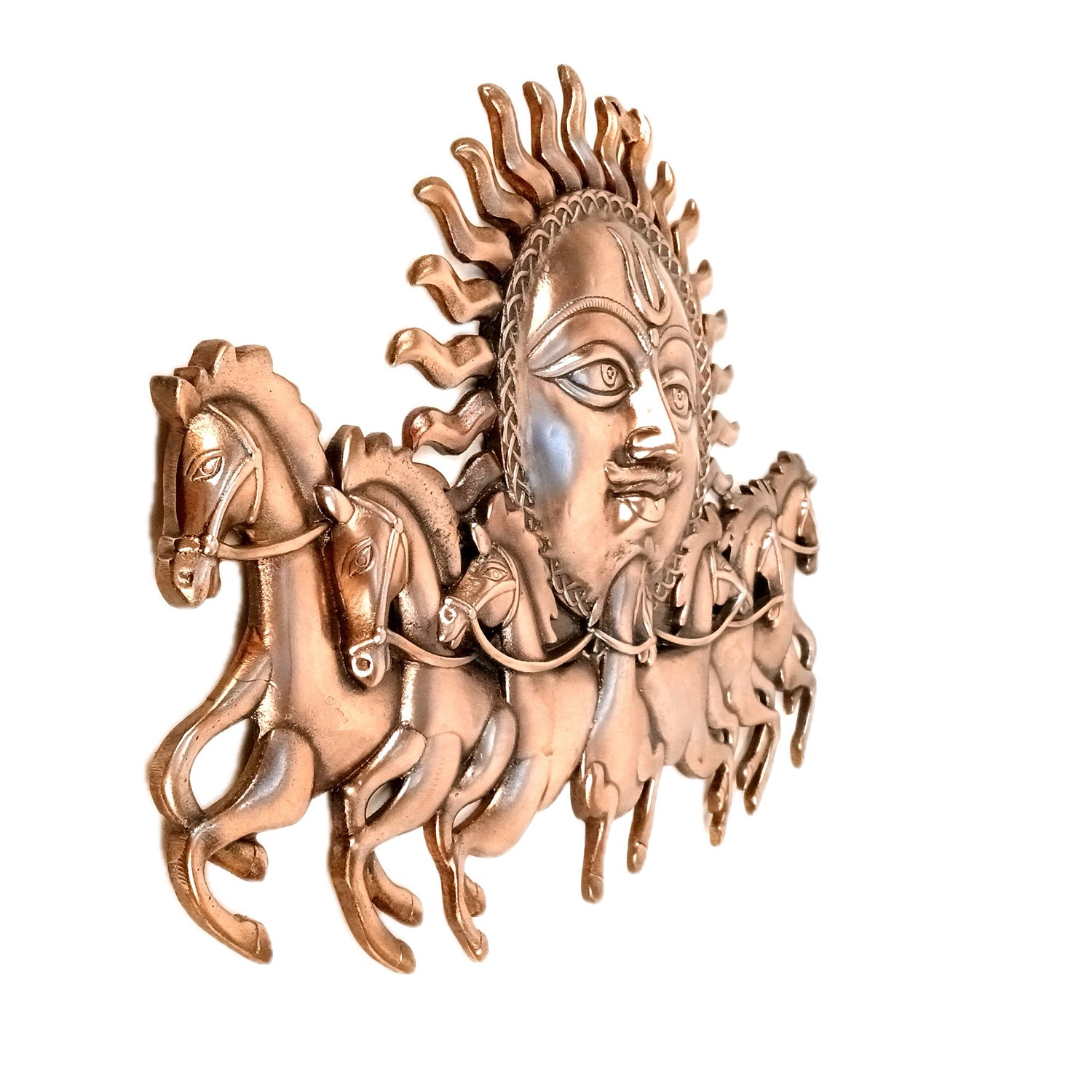 Seven / 7 Running Horse With Sun Wall Hanging - For Vastu, Feng Shui, Home, Office, Living Room Wall Decor & Gifts (Metal - Alloy, Color - Copper Shade, Size - 23 Inch) - Apkamart