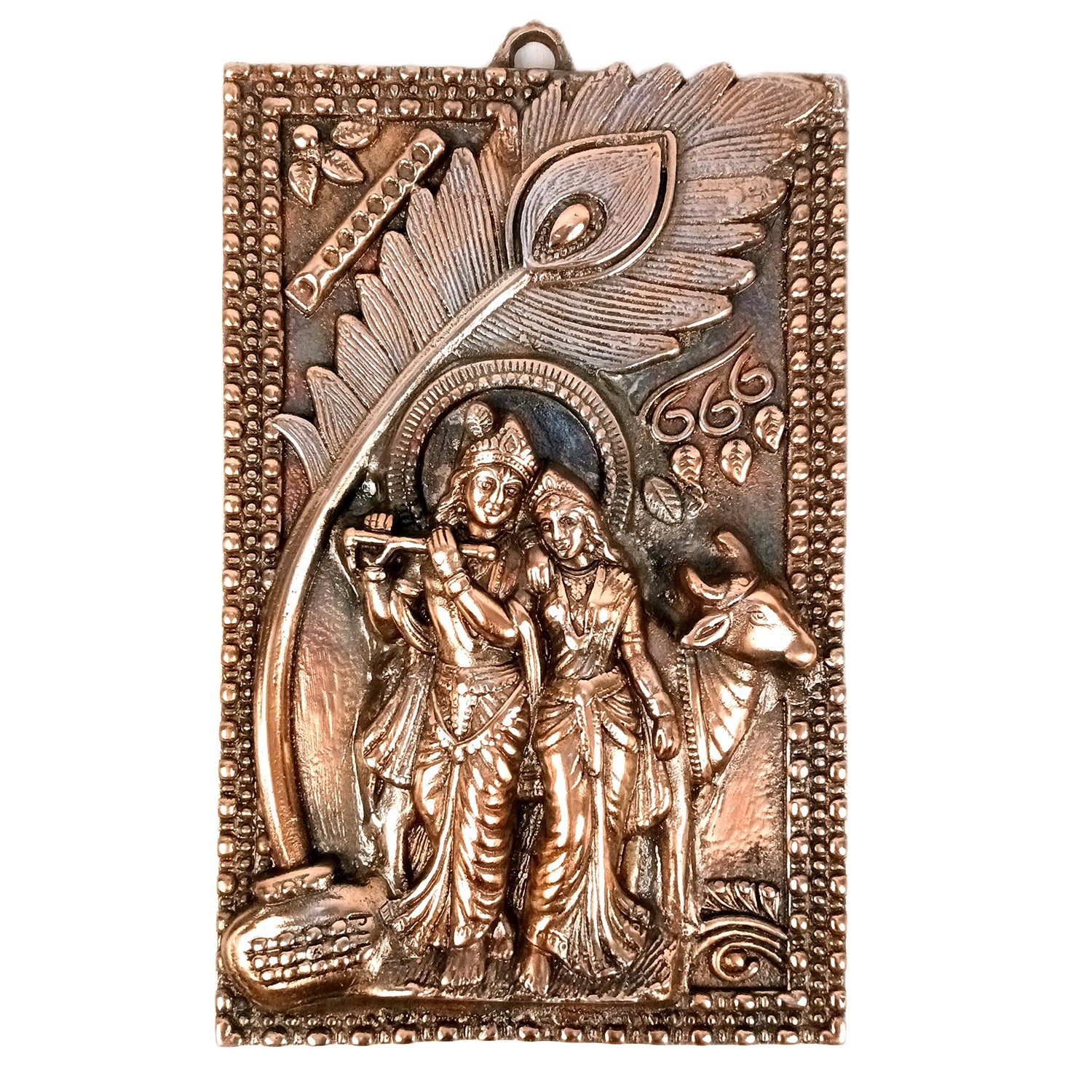 Radha Krishna Wall Hanging Idol | Krishna With Cow & Mor Pankh Wall Decor | Wedding Gift for Couples - for Home, Living Room, Office, Puja, Entrance Decoration & Gift - 12 Inch - Apkamart