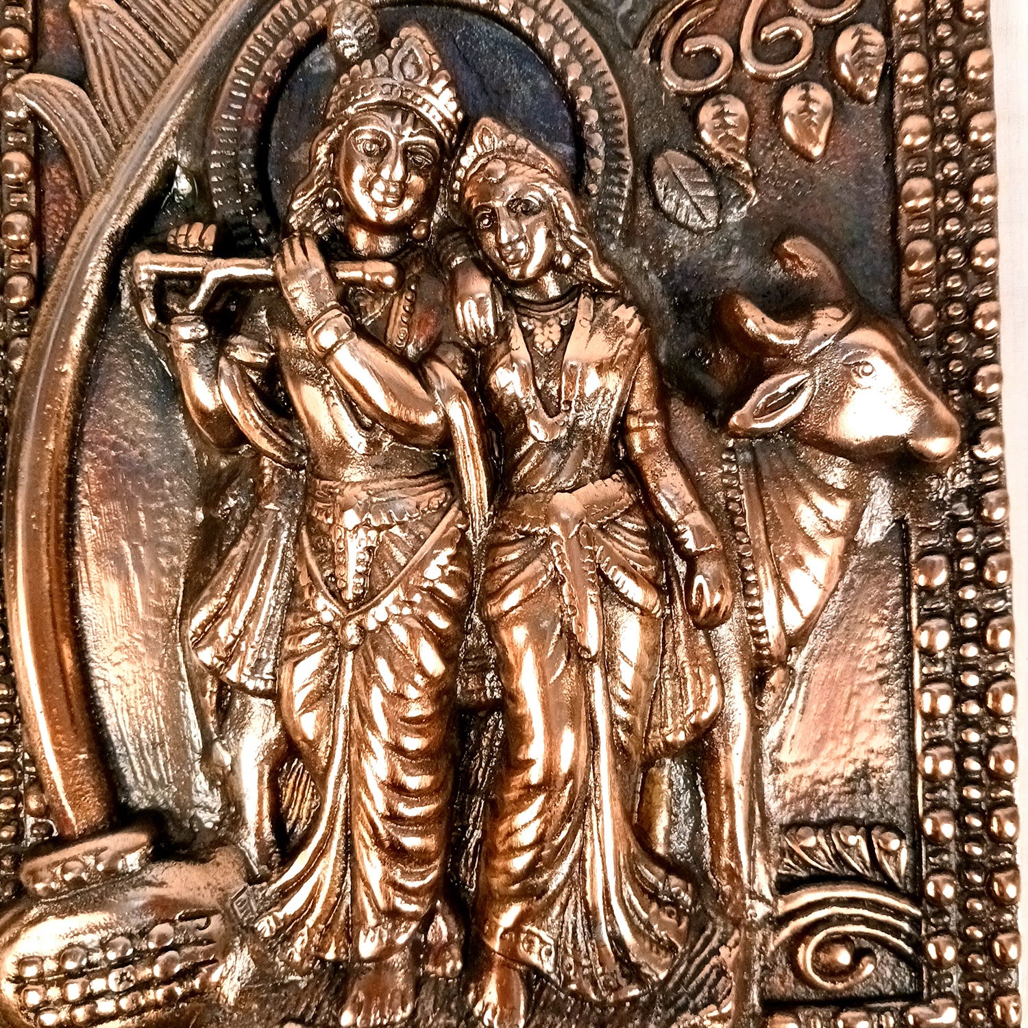 Radha Krishna Wall Hanging Idol | Krishna With Cow & Mor Pankh Wall Decor | Wedding Gift for Couples - for Home, Living Room, Office, Puja, Entrance Decoration & Gift - 12 Inch - Apkamart