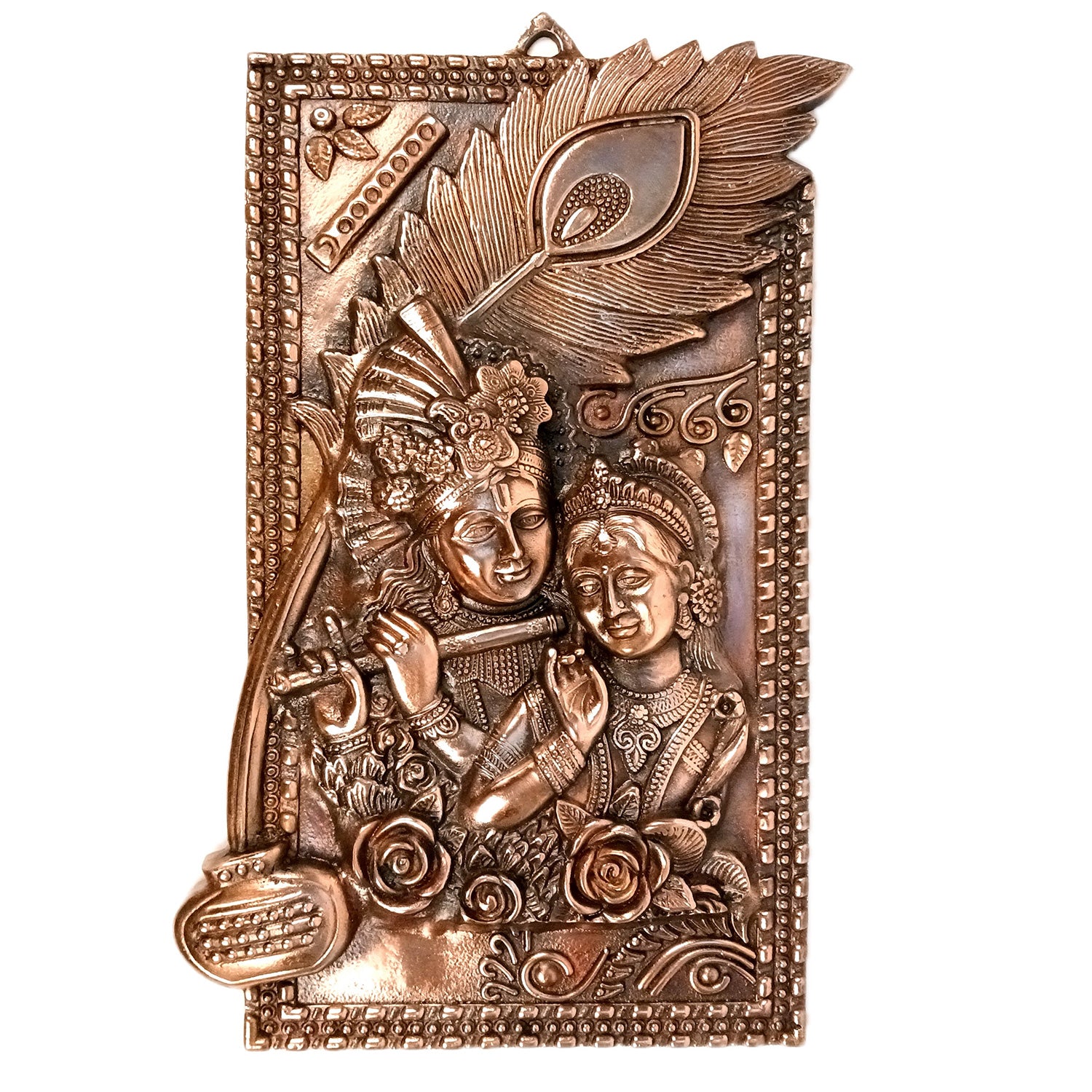 Radha Krishna Wall Hanging Idol | Krishna Playing Flute / Bansuri Wall Decor | Wedding Gift for Couples - for Home, Living Room, Office, Puja, Entrance Decoration & Gift - 21 Inch - Apkamart