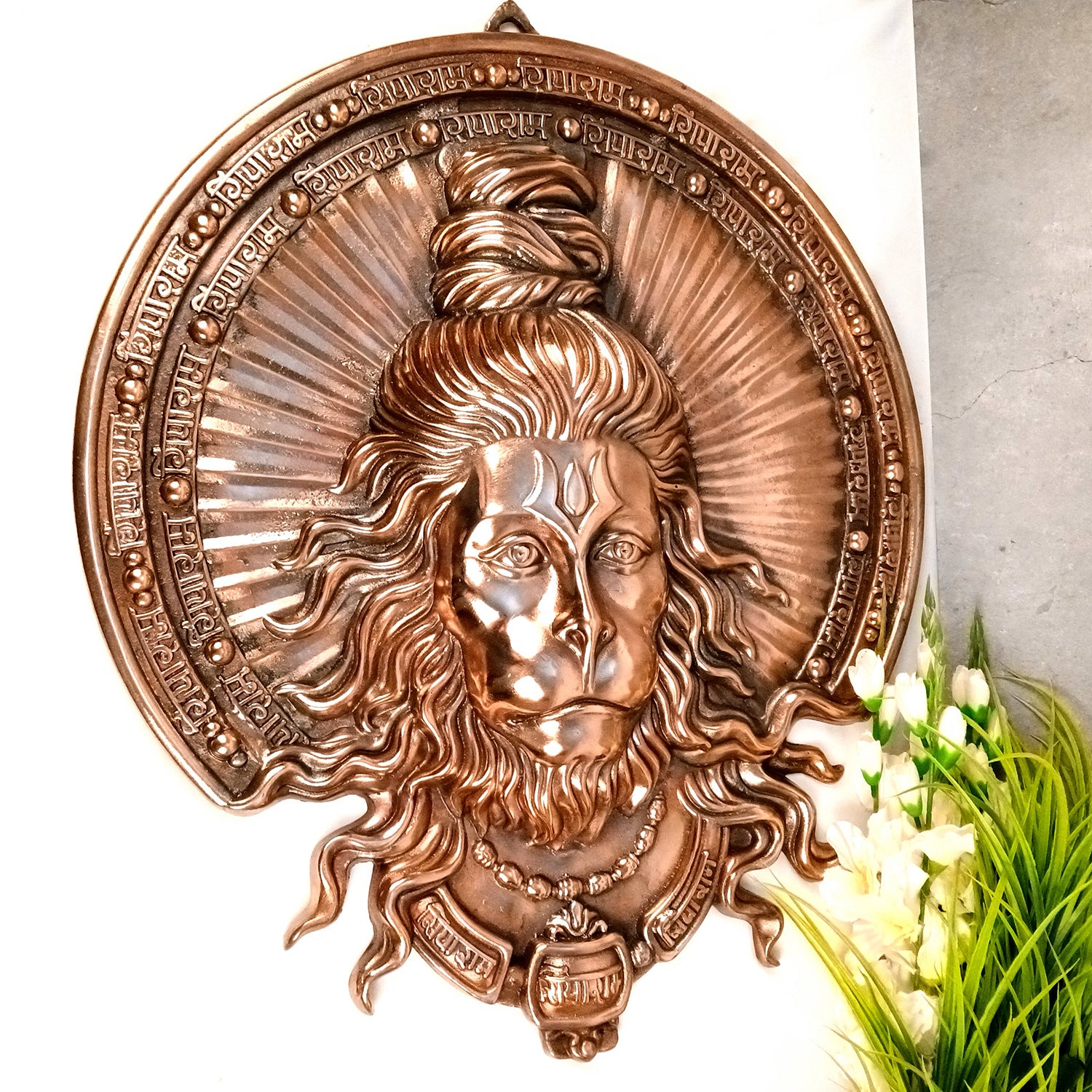 Lord Hanuman Wall Hanging Large | Bajarangbali Wall Statue With Siyaram Engraved - for Big Walls, Puja, Home, Entrance, Gift & Living Room Decor - 28 Inch - Apkamart