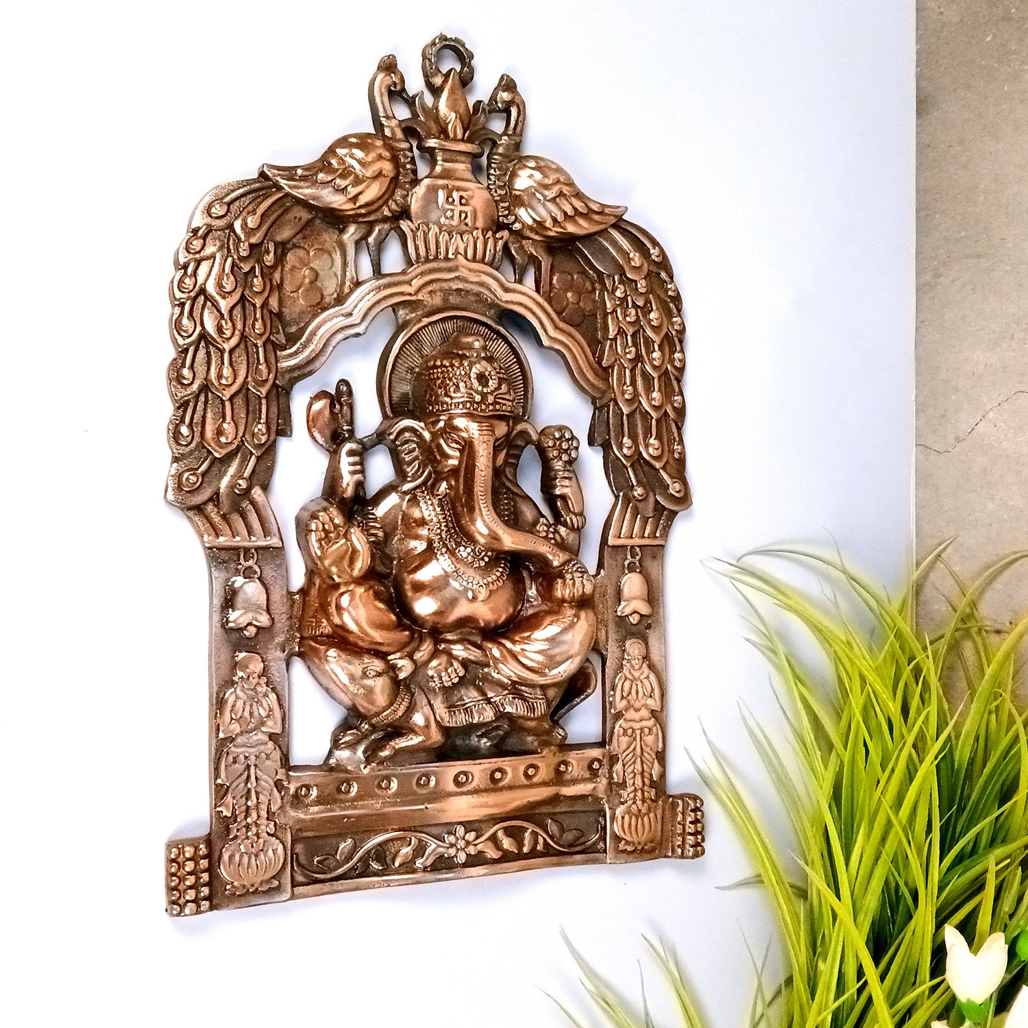 Ganesh Wall Hanging Idol | Lord Ganesha With Peacock Wall Statue Decor | Religious & Spiritual Wall Art - For Puja, Home & Entrance  Living Room & Gift - 16 Inch - Apkamart