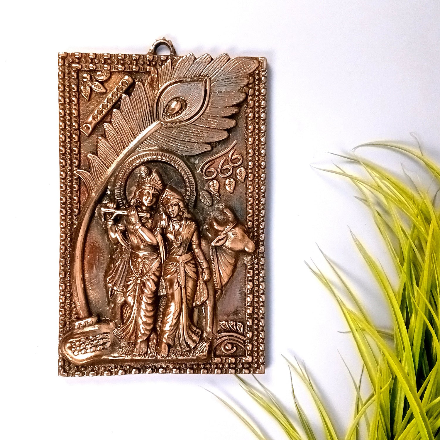 Radha Krishna Wall Hanging Idol | Krishna With Cow & Mor Pankh Wall Decor | Wedding Gift for Couples - for Home, Living Room, Office, Puja, Entrance Decoration & Gift - 12 Inch - Apkamart