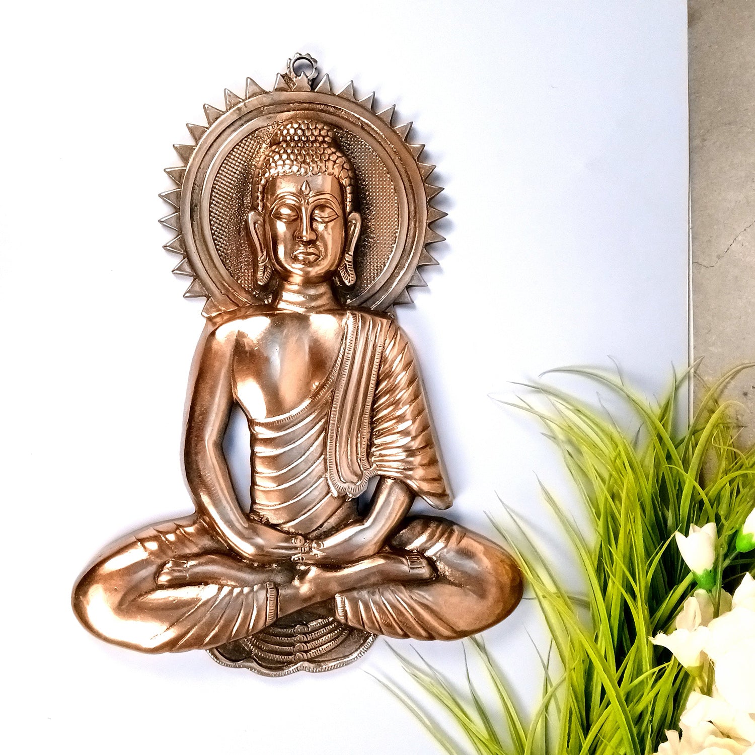 Lord Buddha Wall Hanging - Meditating Design | Bhagwan Buddha Wall Decor - For Home, Gifts & Office Decor | Spiritual Decor - 19 Inch (Colour- Copper Shade, Metal - Alloy) - Apkamart