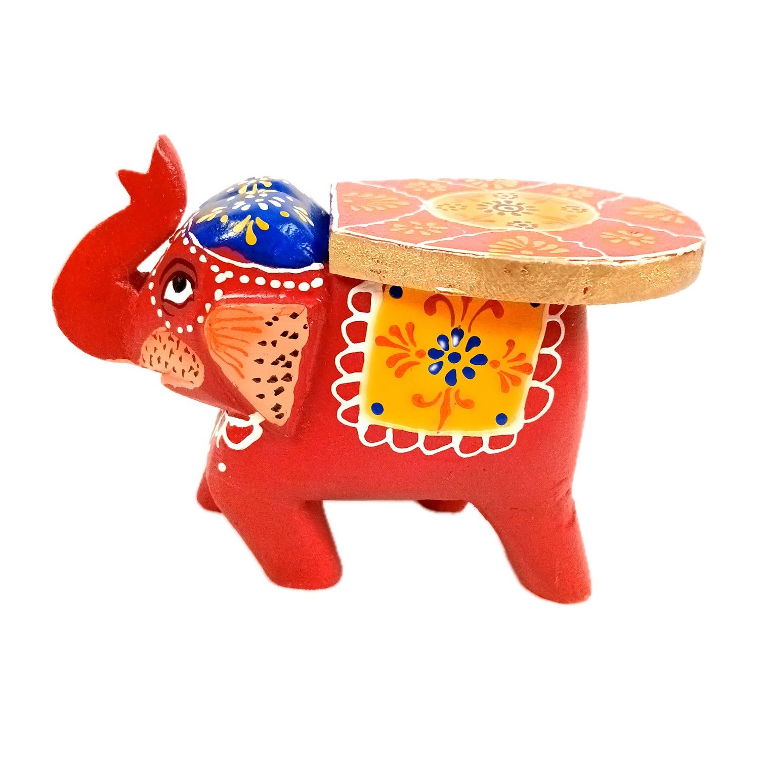 Elephant Showpiece | Elephant Table Showpiece - for Placing Small Pots & Tea Lights - for Home, Living Room Decor & Gifts - 5 Inch (Red, Wood) - Apkamart #Style_Design 1 (Pack Of 2)