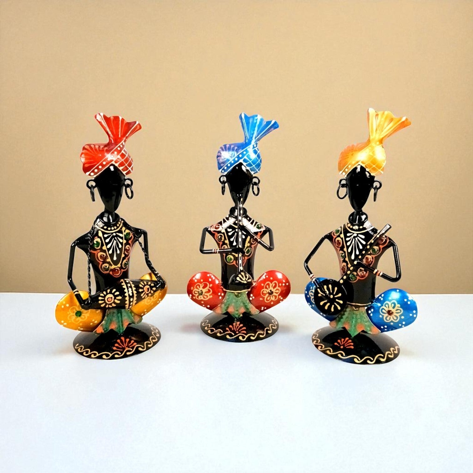 Musician Showpiece Set | Decorative Figurine for Home, Living Room & Office | Handcrafted Iron Statue & Table Showpiece for Gifting - 8 Inch (Set Of 3) - Apkamart