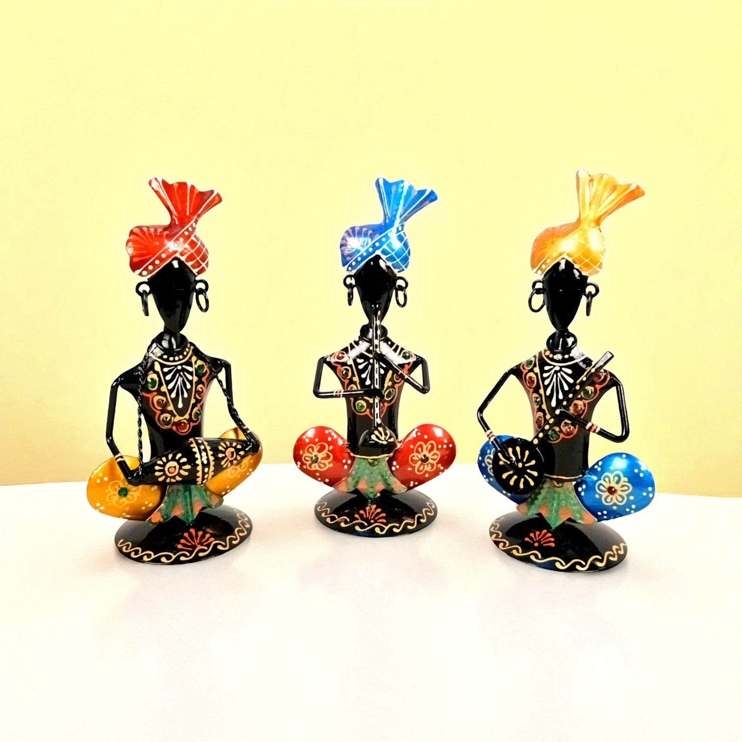 Musician Showpiece Set | Decorative Figurine for Home, Living Room & Office | Handcrafted Iron Statue & Table Showpiece for Gifting - 8 Inch (Set Of 3) - Apkamart