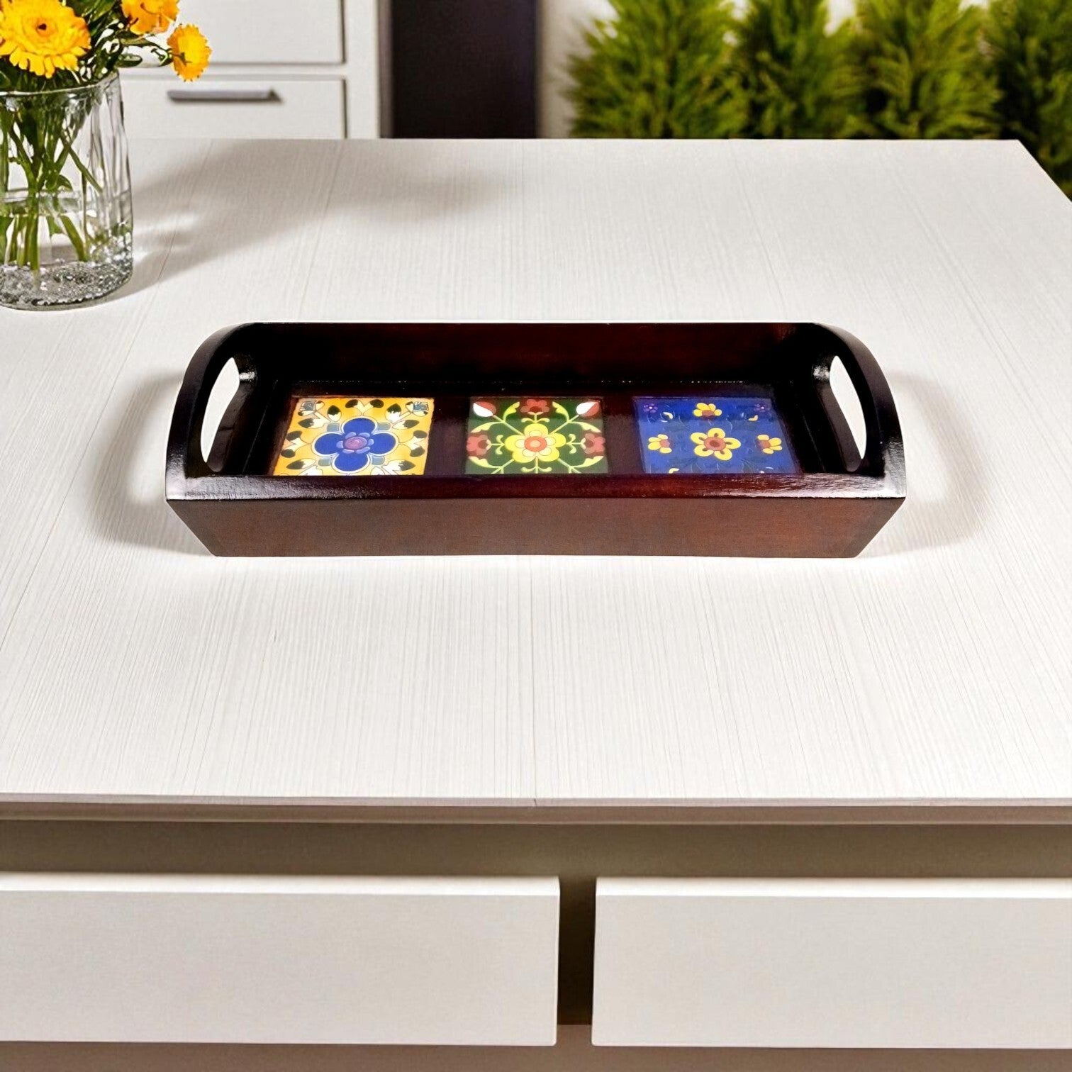 Serving Tray | Multipurpose Decorative Wooden Tray – Tea, Snacks, Breakfast & Table Decor  Durable & Stylish Home Utility Tray for Kitchen & Gifting - 12 Inch