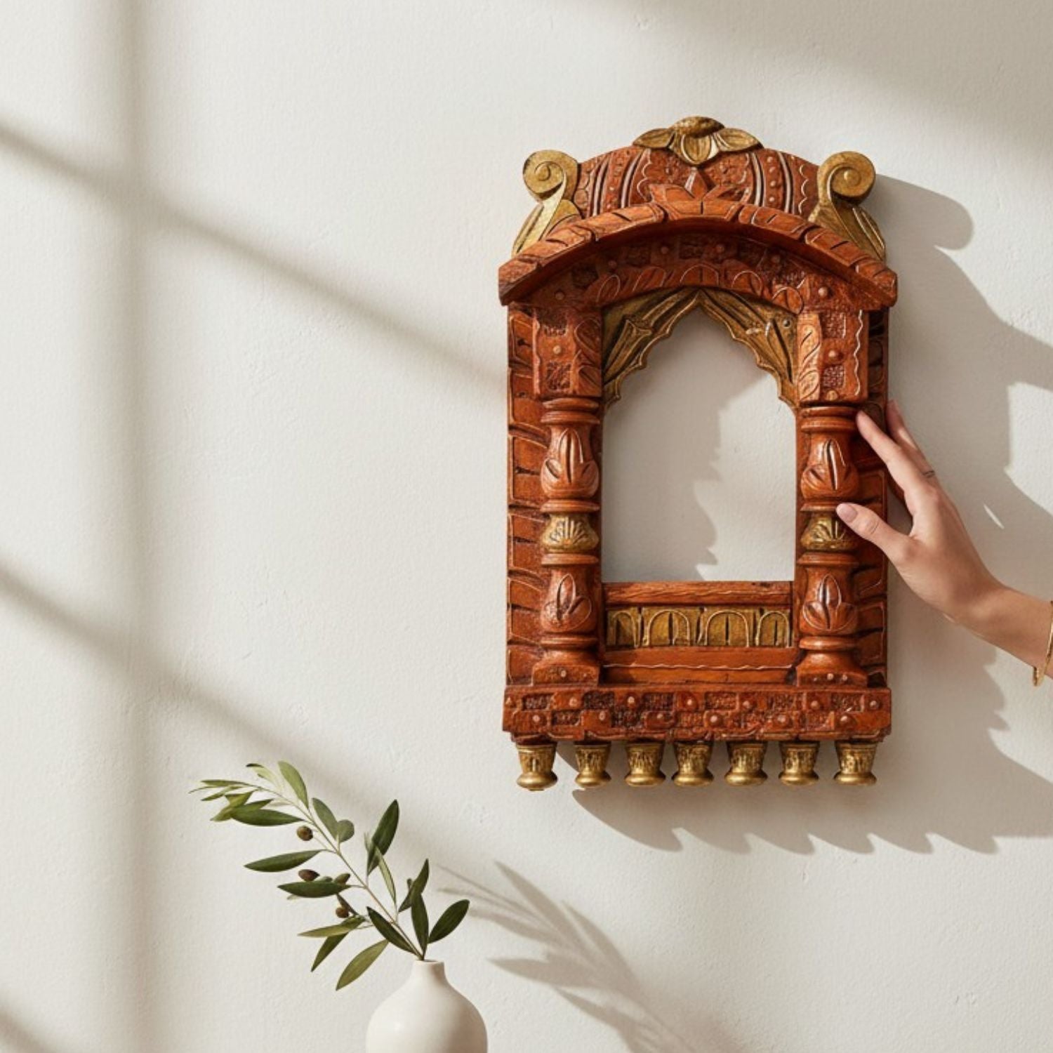 Wooden Jharokha Window Wall Hanging | Rajasthani Decor - 16 Inch