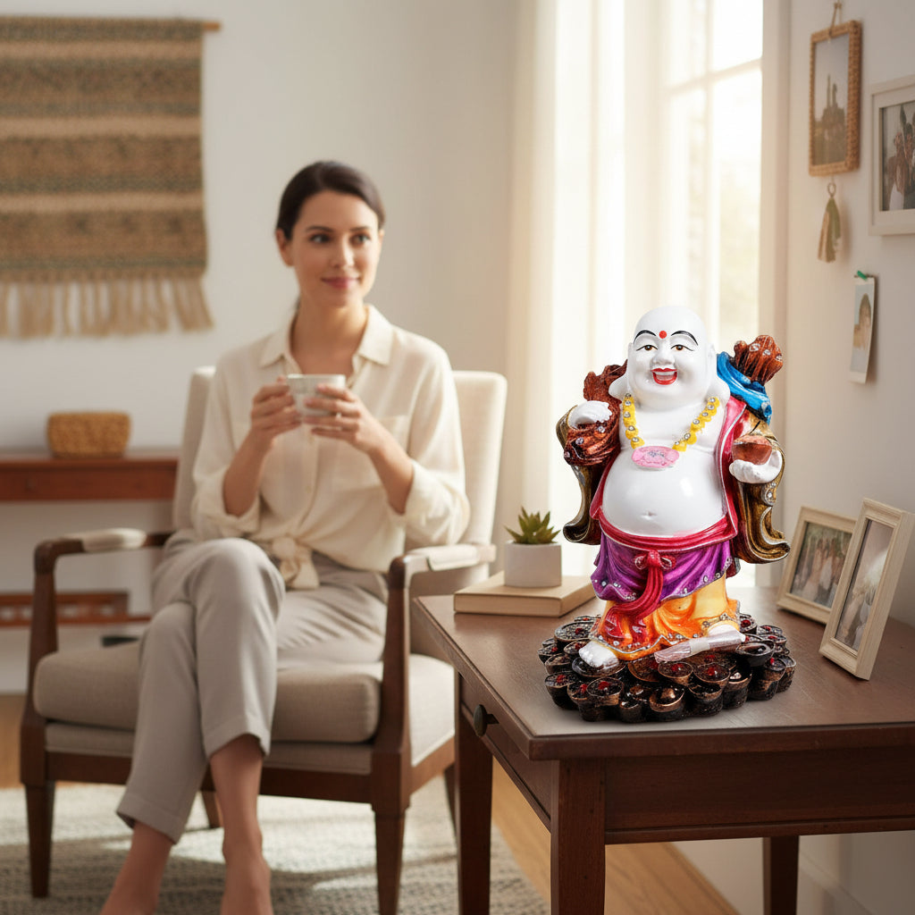 Laughing Buddha Showpiece with Rustic Look | Baby Monk Showpiece - For Home, Table & Office Decor & Gift | Feng Shui Decor - 9 Inch - Apkamart