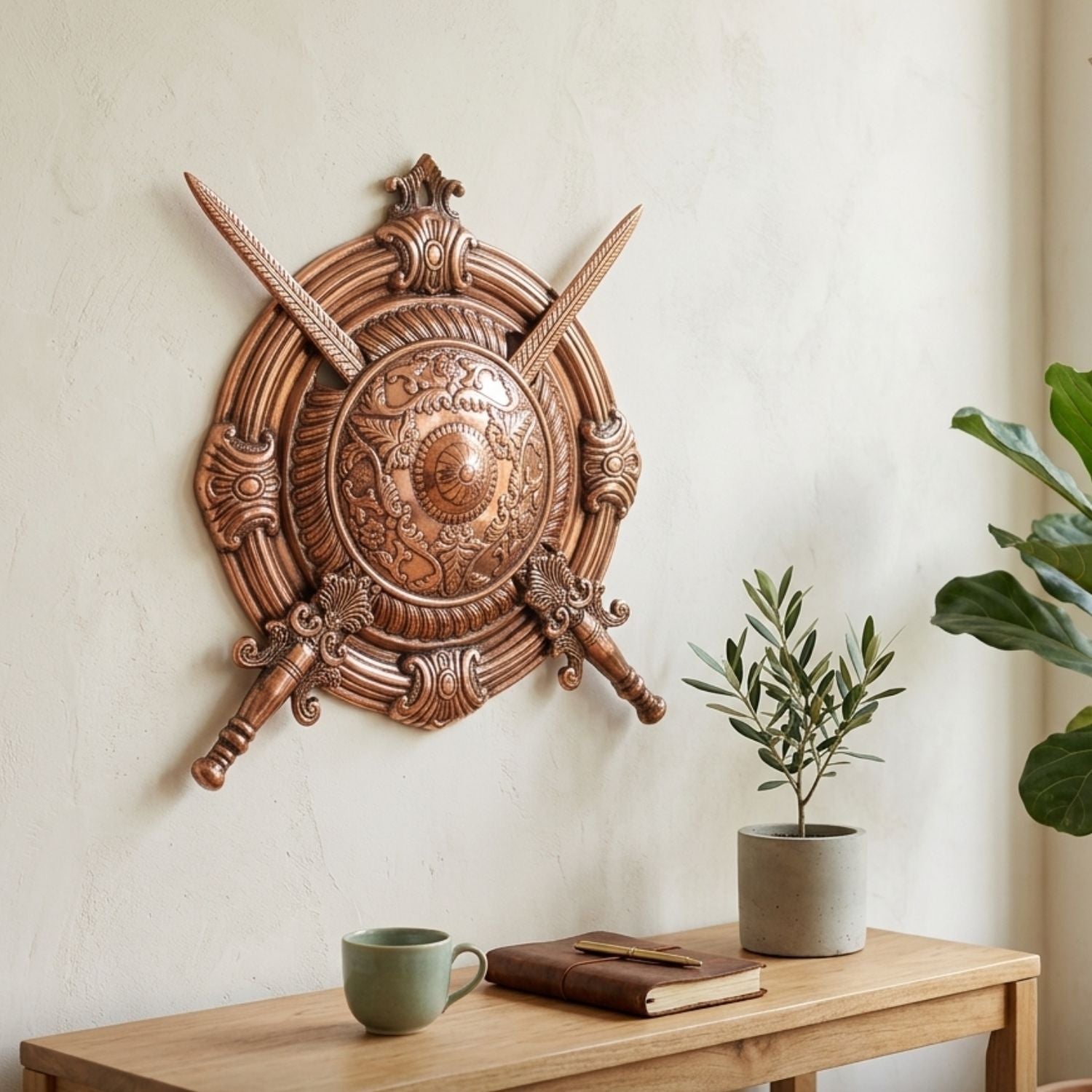 Samurai Sword Shield Wall Hanging Dhal Talwar Home Decor - 14 Inch