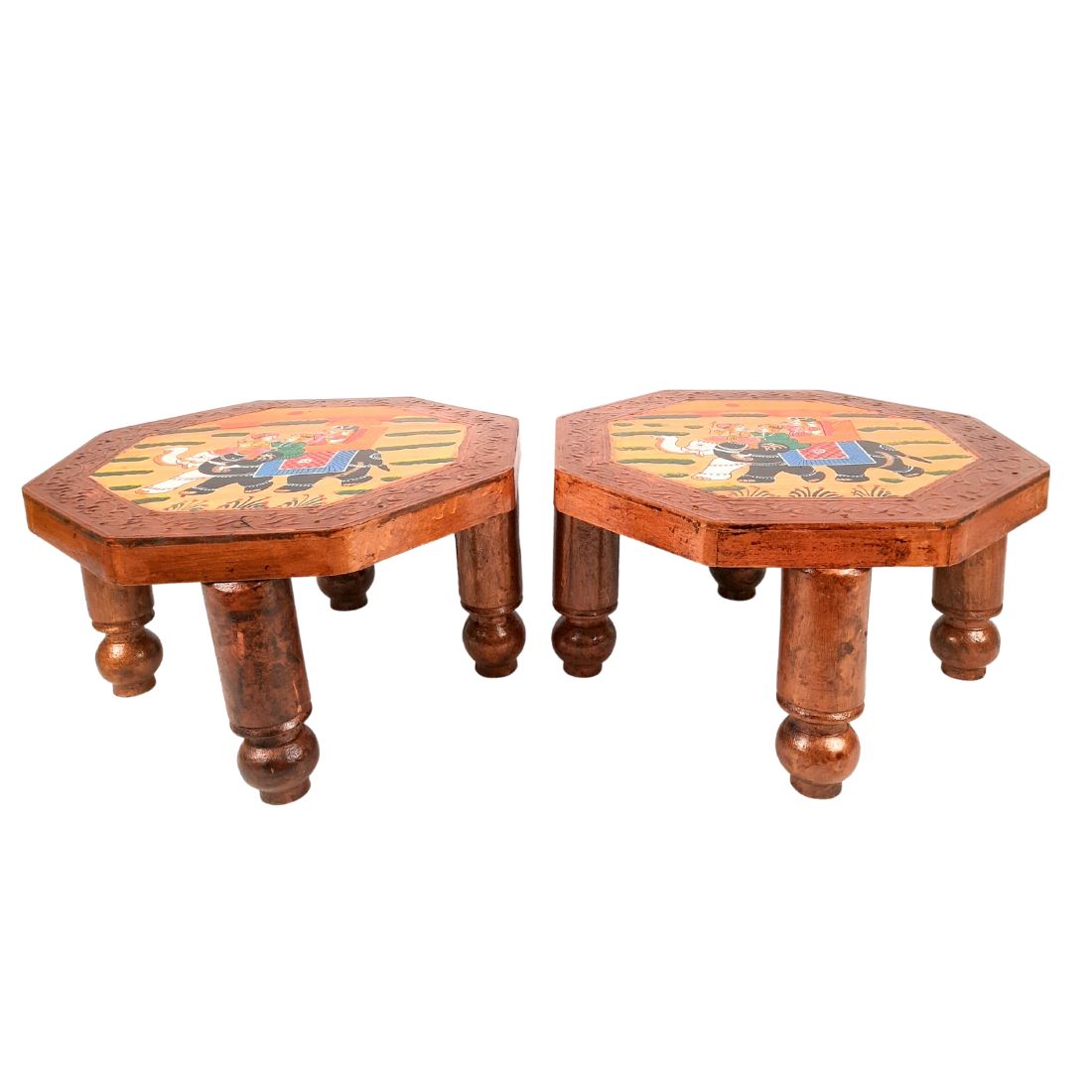 Decorative Chowki | Wooden Bajot - For Corner decoration & Sitting - 12 Inch - apkamart #Style_Pack of 2