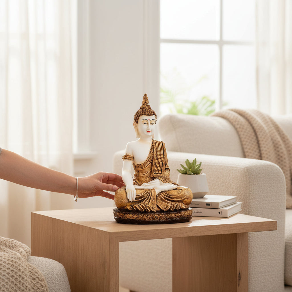 Buddha Statue | Lord Gautam Buddha in Meditation Idol Showpiece - For Living room, Home, Table, Shelf, Office Decor & Gift - 10 Inch - Apkamart