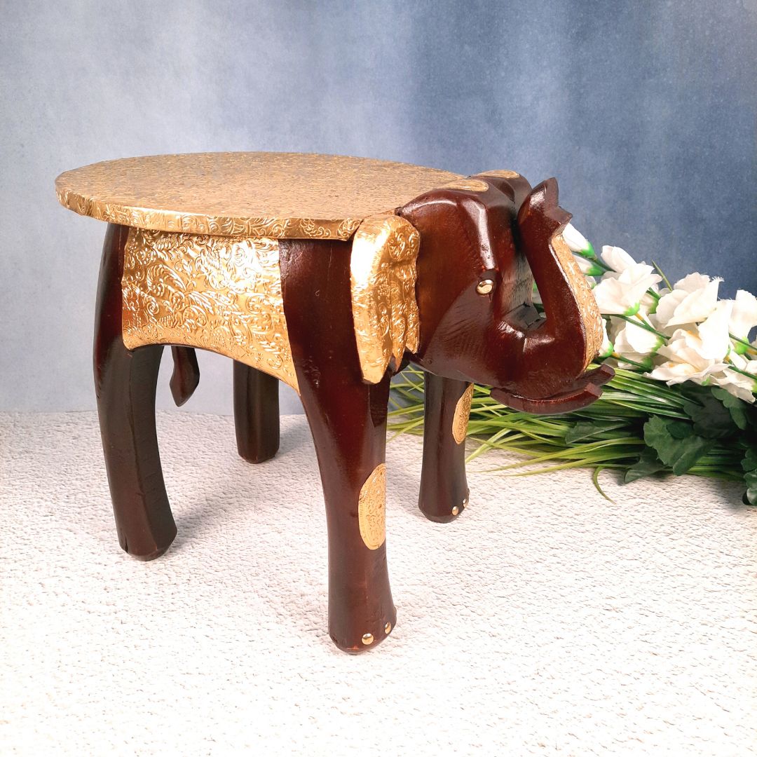 Elephant Design Brass Corner Table | Bed Side Table for Small Spaces - 12 Inch- Apkamart