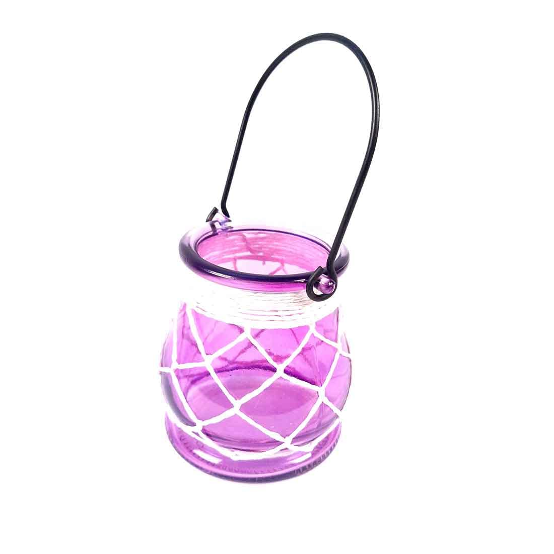 Handcrafted Glass Candle Holder with Net for Table Decor & Gifts - 8 Inch - Apkamart