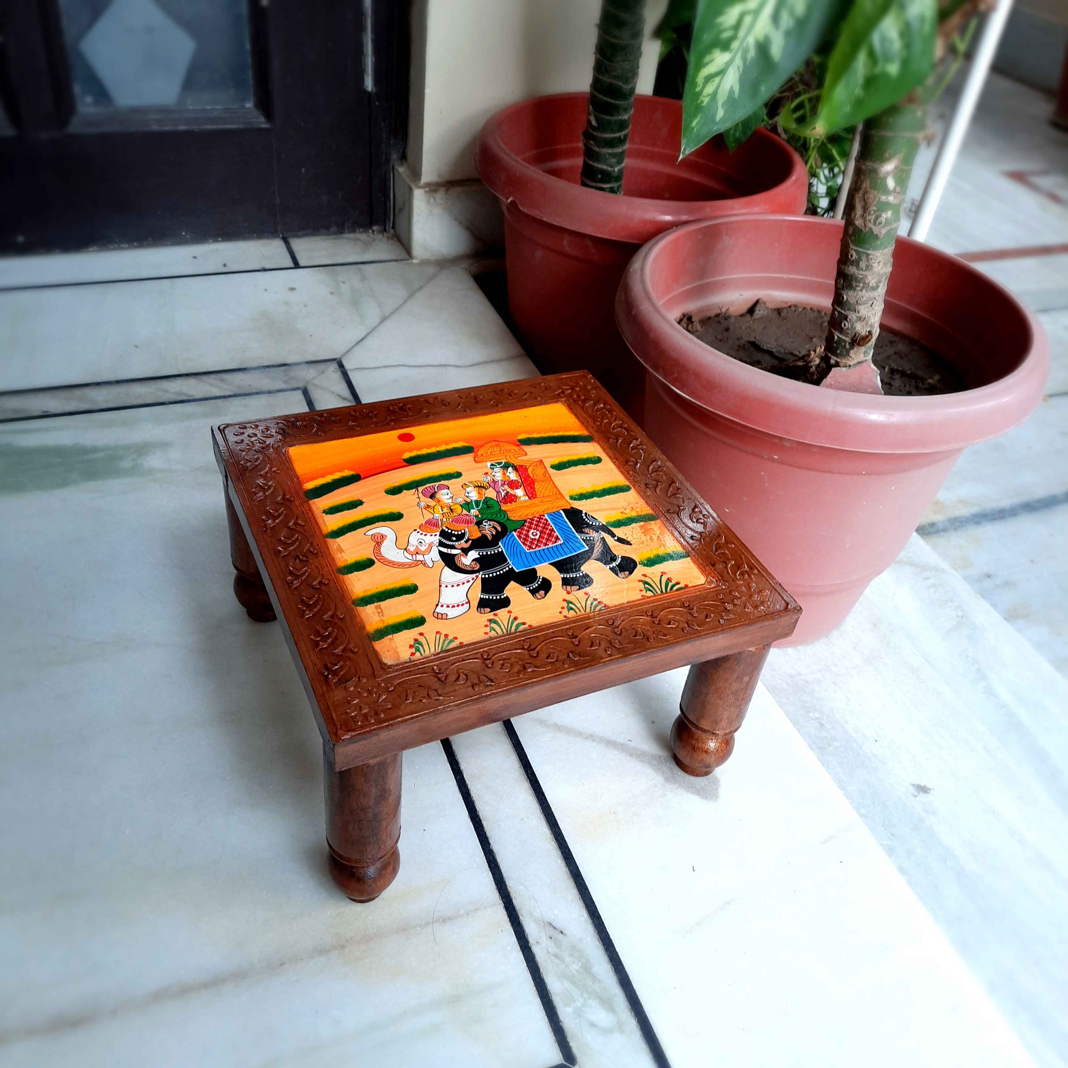 Wooden Bajot | Chowki Table - For Home Decor & Sitting - 12 Inch - Apkamart #Style_Pack of 1