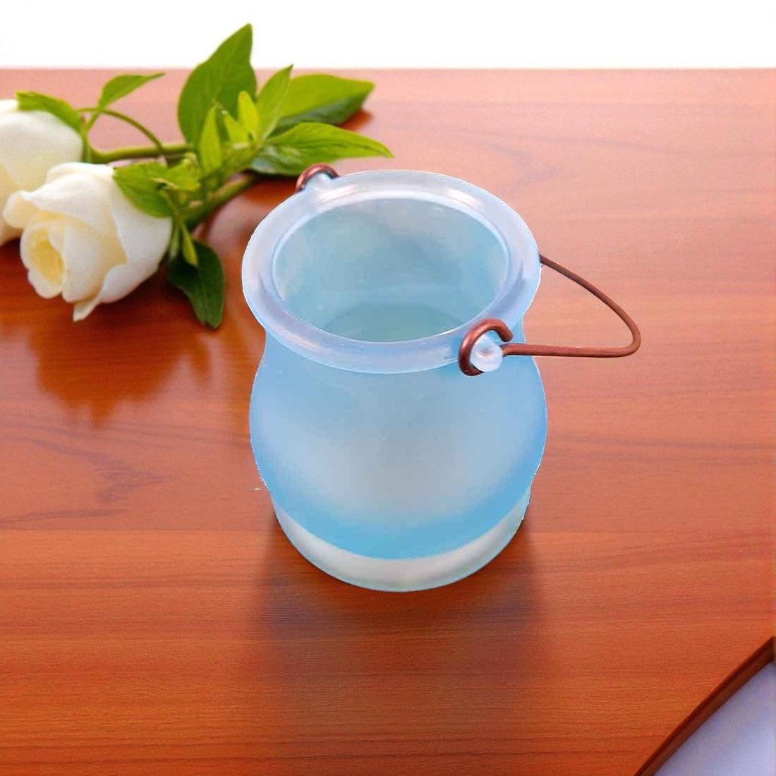 Handcrafted Glass Tealight Candle Holder Plan for Table Decor & Gifts | Diwali, Festive Decoration - 8 Inch (Set Of 2) - Apkamart