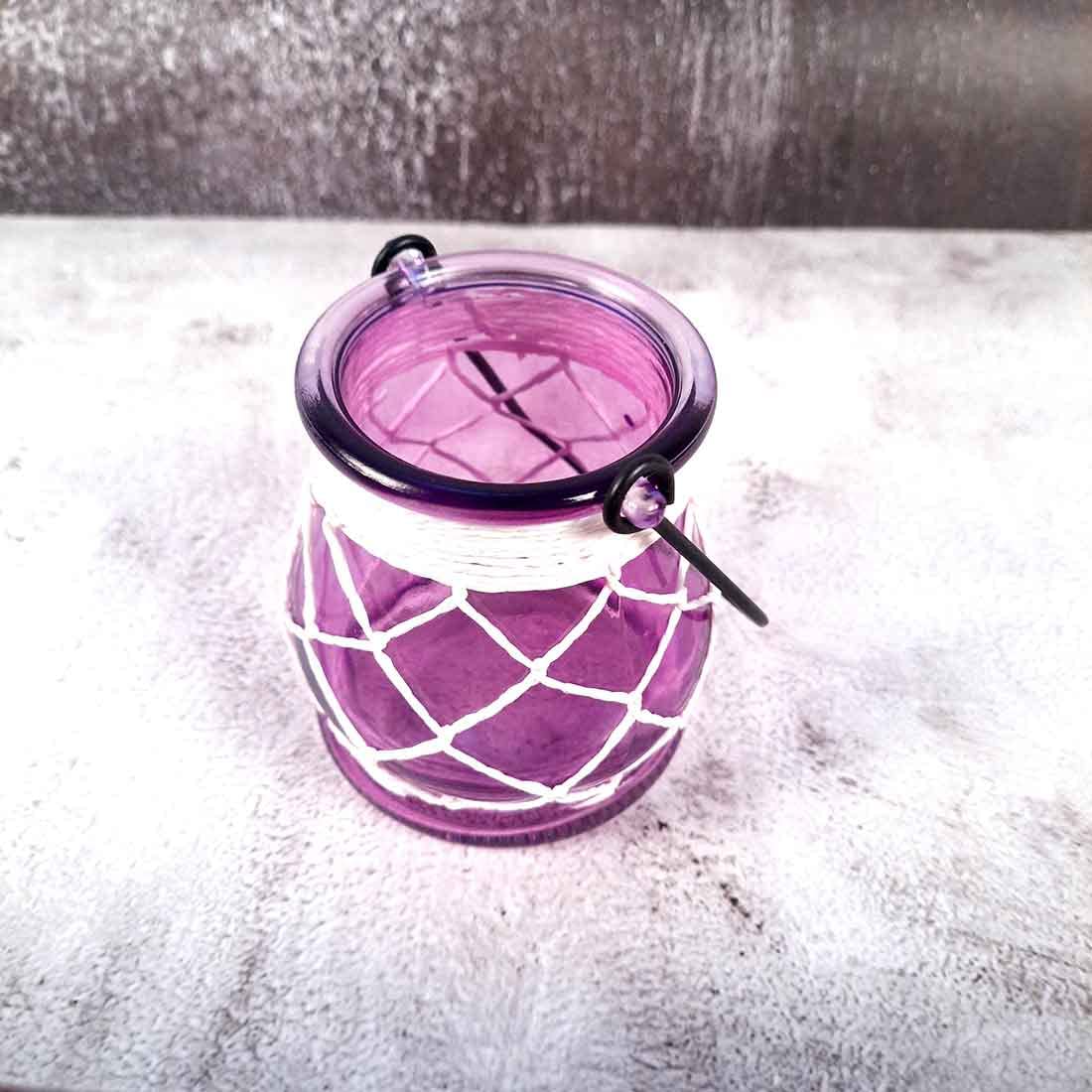 Handcrafted Glass Candle Holder with Net for Table Decor & Gifts - 8 Inch - Apkamart