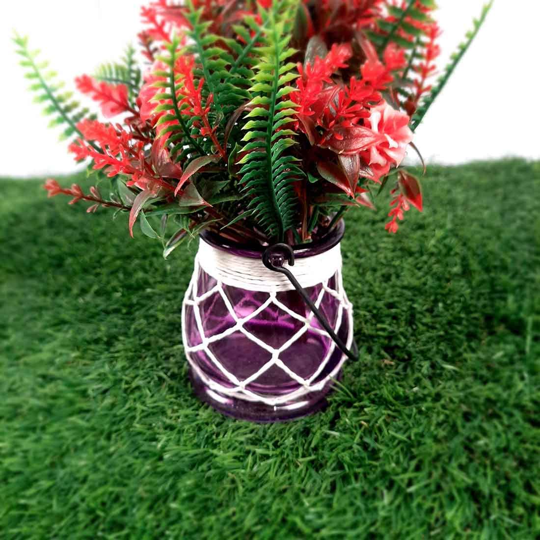 Handcrafted Glass Candle Holder with Net for Table Decor & Gifts - 8 Inch - Apkamart