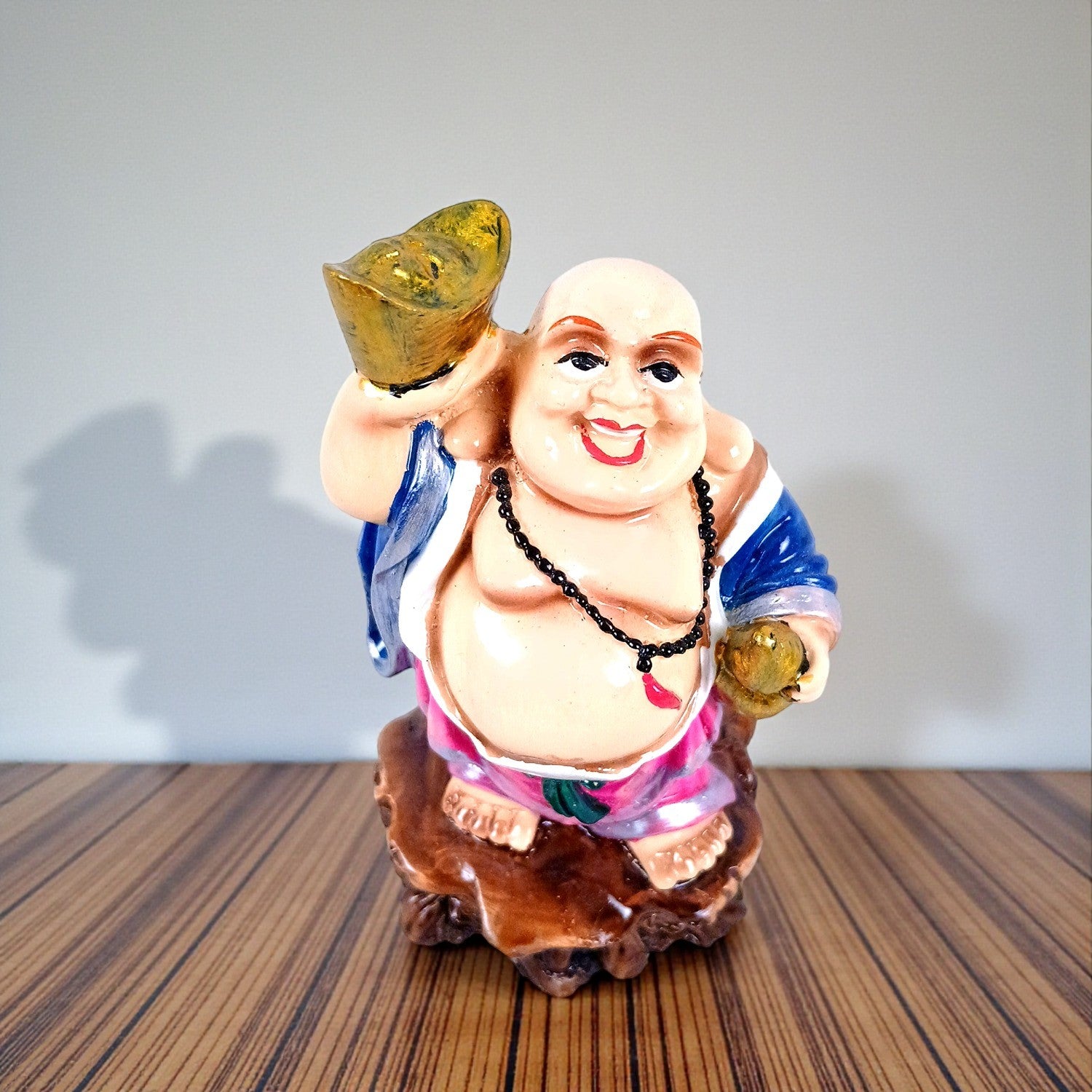 Laughing Buddha Statue | Monk Showpiece with Money Bag for Wealth | Good Luck, Money, Health and fulfillment. - For Home, Table & Office Decor & Gift - 4 Inch - Apkamart