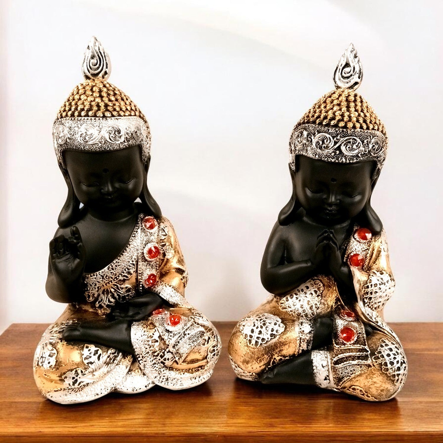 Buddha Statues | Lord Gautam Buddha Sitting Pose Idol Showpiece - For Living room, Home, Table, Shelf, Office Décor | Housewarming & Anniversary Gift - 10 Inch (Set Of 2) - Apkamart