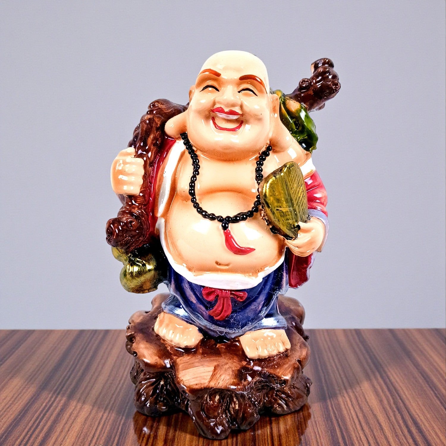 Laughing Buddha Statue | Monk Showpiece with Money Bag for Wealth, Good Luck, Money, Health and Prosperity - For Home, Table & Office Decor & Gift - 4 Inch - Apkamart