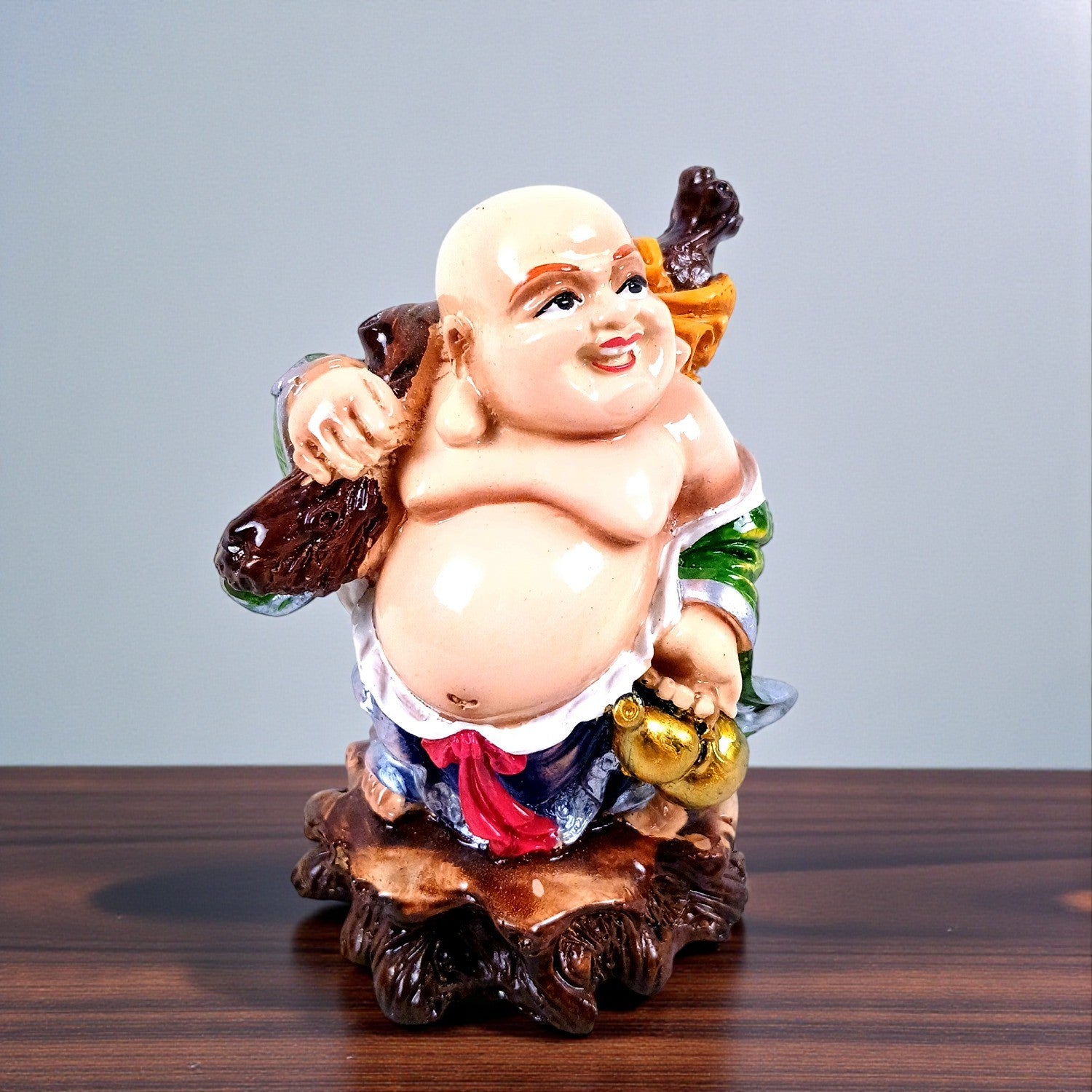  Laughing Buddha Statue | Monk Showpiece with Money Bag for Wealth ,Good Luck, Money, Health and Prosperity - Feng Shui Monk Statue - 4 Inch - Apkamart