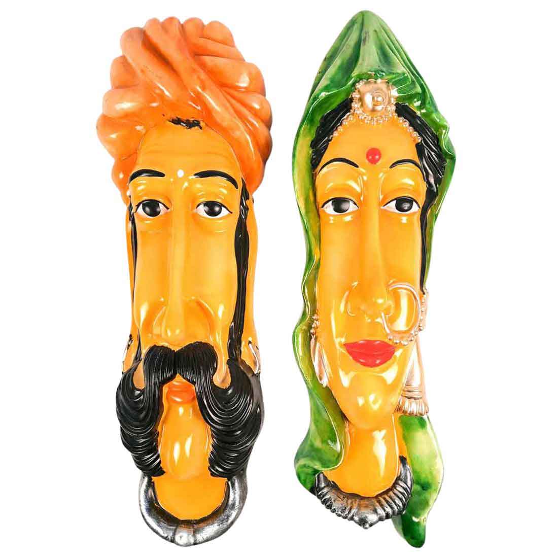 Traditional Man & Woman Face Wall Hanging - For Home, Wall Decor & Gifts - 23 Inch - Apkamart #Color_multicolor