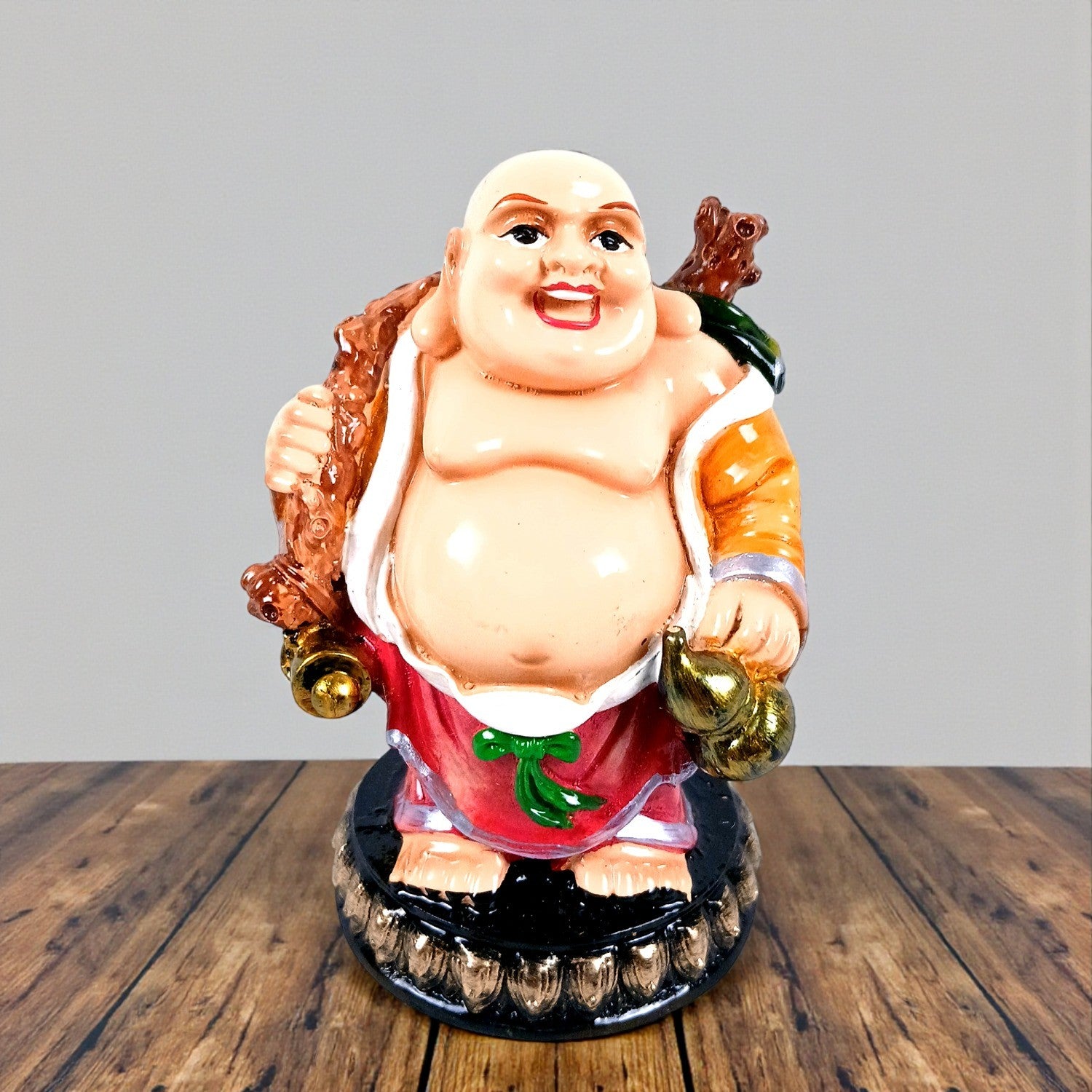 Laughing Buddha Statue | Buddha Showpiece with Money Bag for Wealth | For Good Luck, Home, Table & Office Decor & Gift - Symbol of wealth, good luck & prosperity - 5 Inch - Apkamart