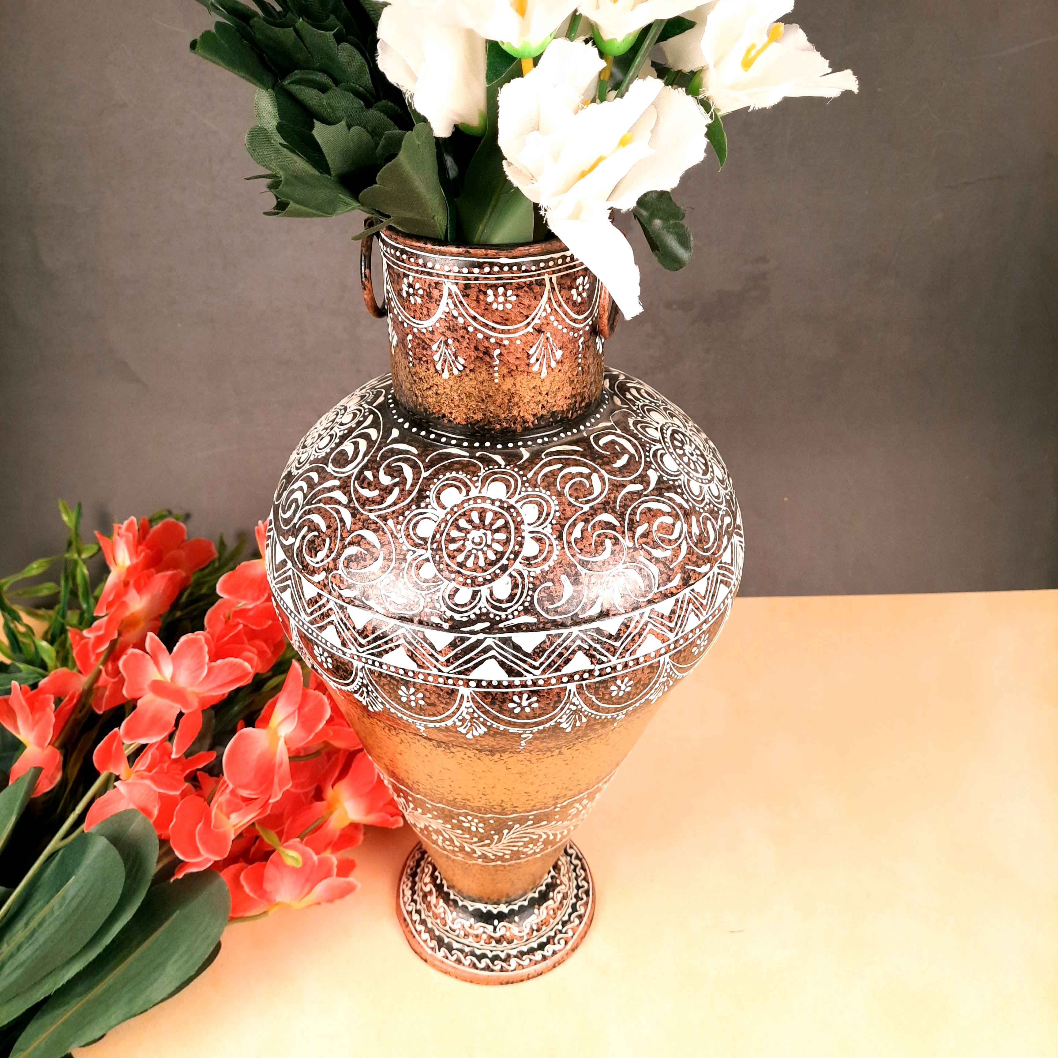 Big Flower Vase - Metal Vase for Corners - for Living Room, Home Decor & Entrance - 16 Inch - Apkamart